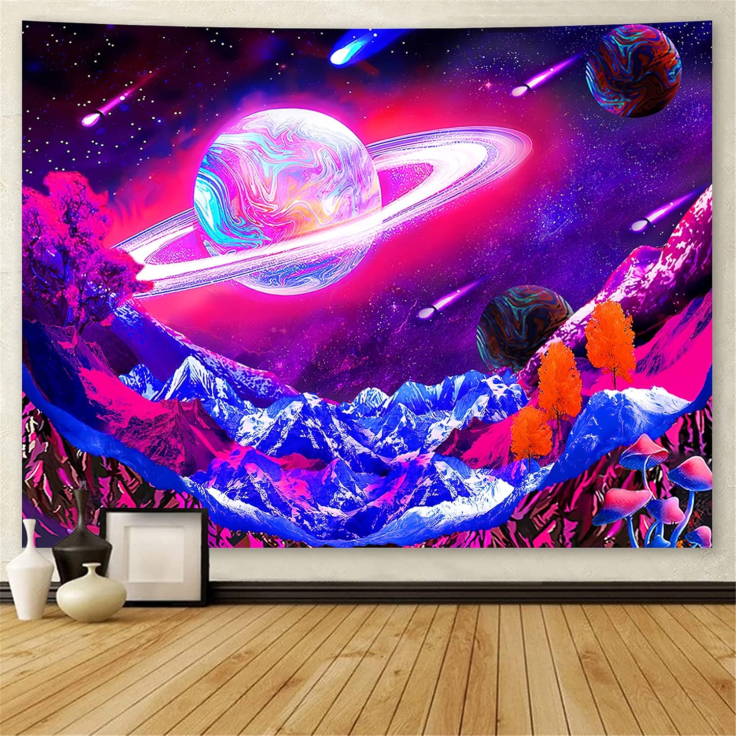 Estoulen Galaxy Tapestry Planet Wall Tapestry Planet Tapestries Space Tapestry Wall Art Mountain Tapestries Starry Stars Tapastry's Wall Hanging Mushroom Decor Tapestry for Bedroom Aesthetic (H29.5" x W39.4", Planet)