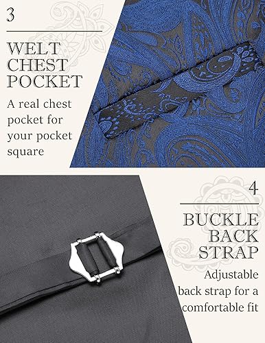 Miniatura 4 de COOFANDY Conjunto de chaleco, corbata y pañuelo para hombre, 3 piezas, patrón de cachemira con estampado Paisley, jacquard, para fiesta