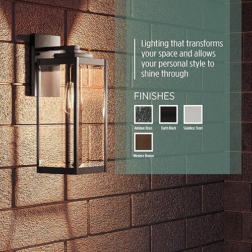 Miniatura 4 de Quoizel Westover - Lámpara de pared moderna de 17 pulgadas, color negro tierra, 1 luz, para exteriores, farol de pared de vidrio biselado Bronce