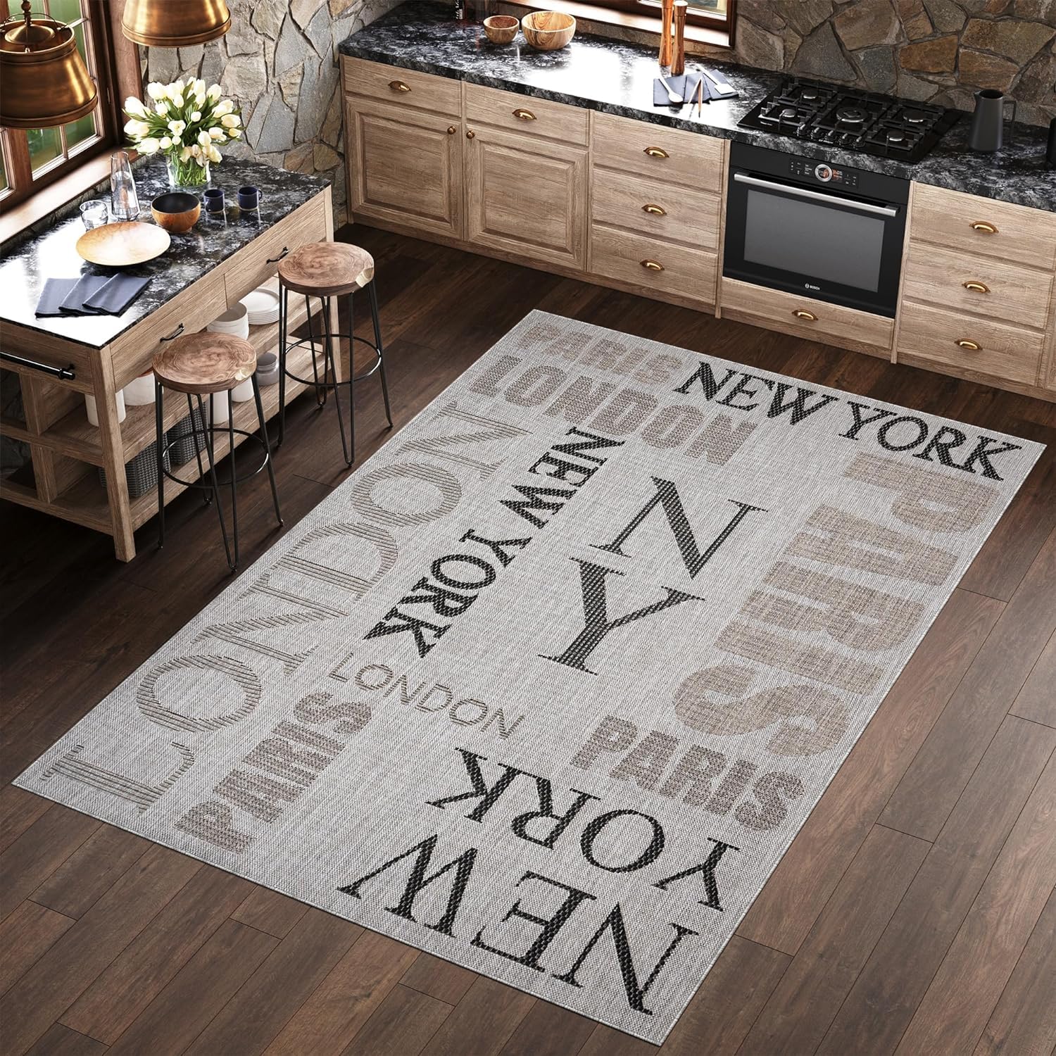 Tappeto Salotto New York Pelo Corto Tappeto Camera da Letto 3D Londra Tappeti da Soggiorno 100x150 cm Antiscivolo Lavabile per Cucina, Corridoio a2489