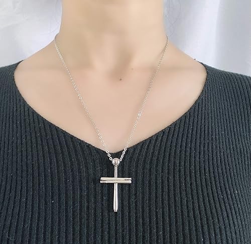 Miniatura 3 de Collar con colgante de plata de ley S925 con cruz de béisbol y sóftbol para mujeres y hombres, Plata de ley S925
