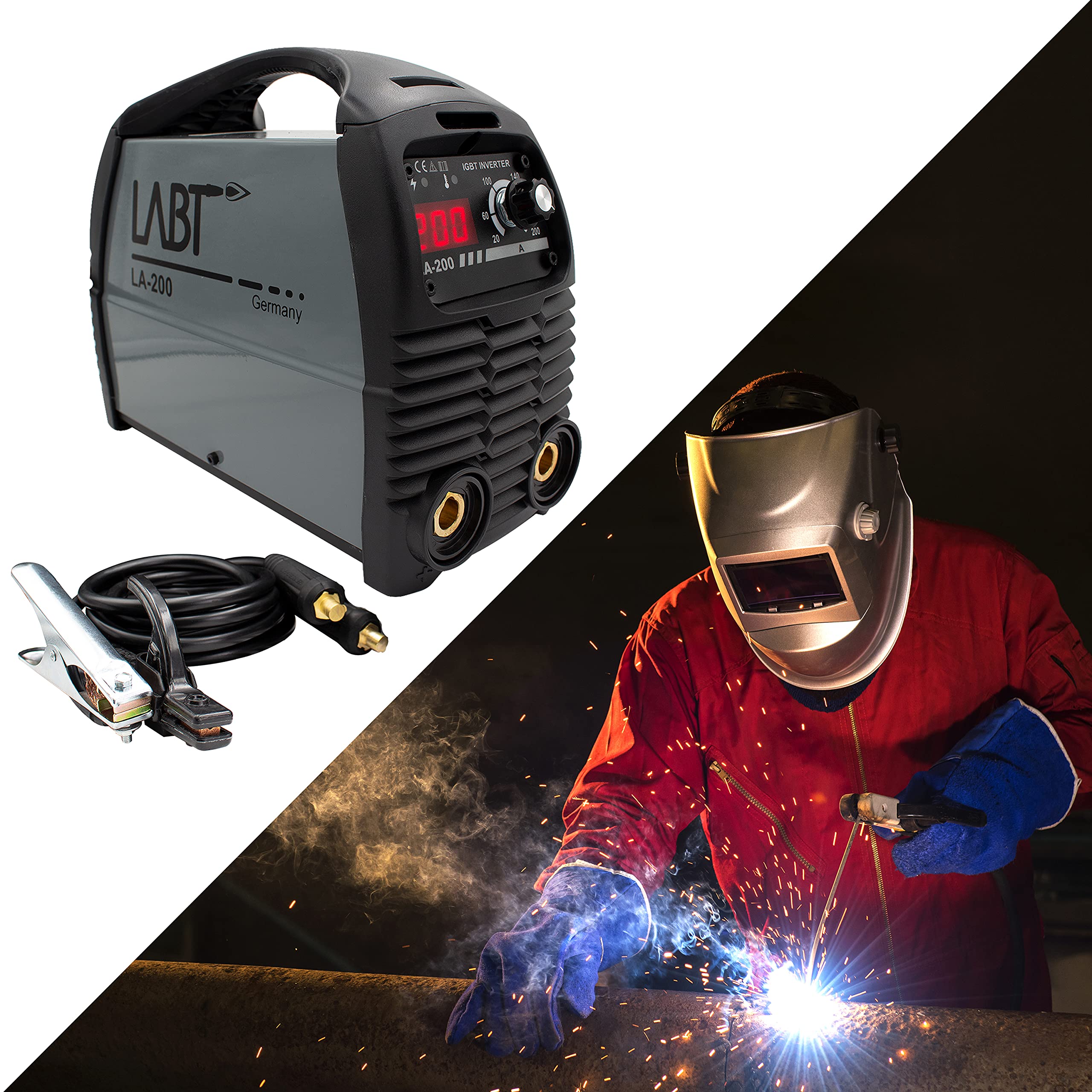 Schweißgerät LABT Power E-Hand Elektroden Schweissgerät IGBT 230V Inverter MMA Starter-Set mit Maske, Bürste, Schweißdioden Hot-Start Anti-Stick ARC-Force (mit Koffer)