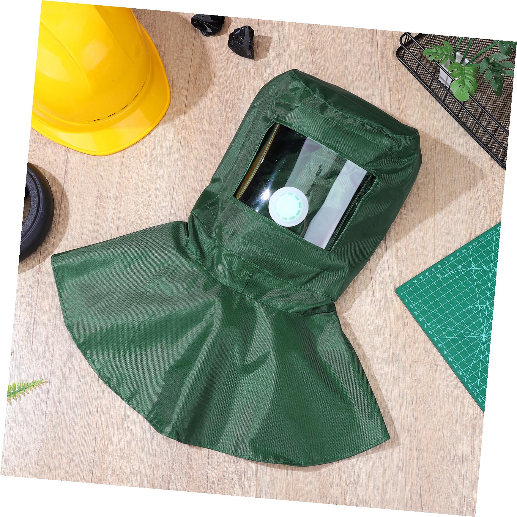 SOIMISS Casque de Sablage Vert pour Sand Blaster, Équipement de Protection Respirant en PC et Tissu, Confortable à Porter, Ponçage Protection la Poussière