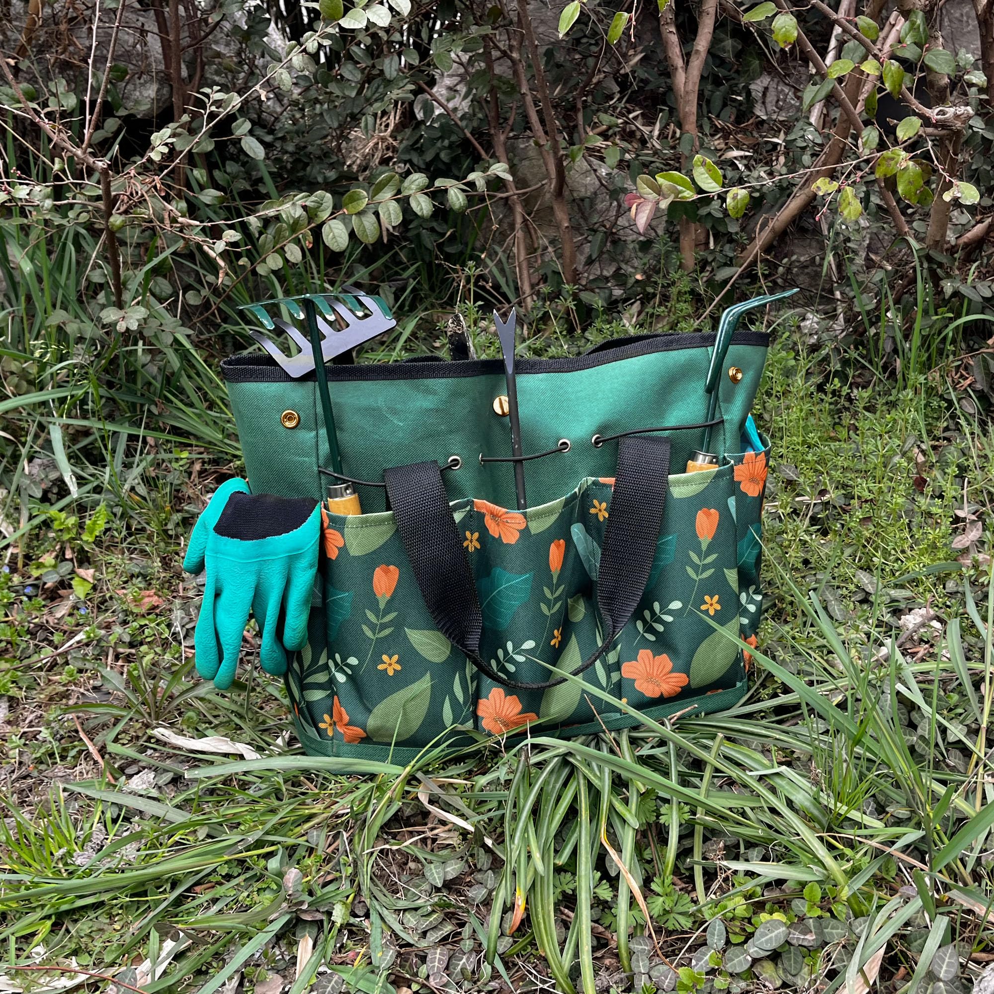Bolsa de herramientas de jardín, bolsa de jardín portátil con asa, bolsa organizadora de herramientas de jardín Oxford, regalo ideal para esposa y padres, herramientas no incluidas (verde)