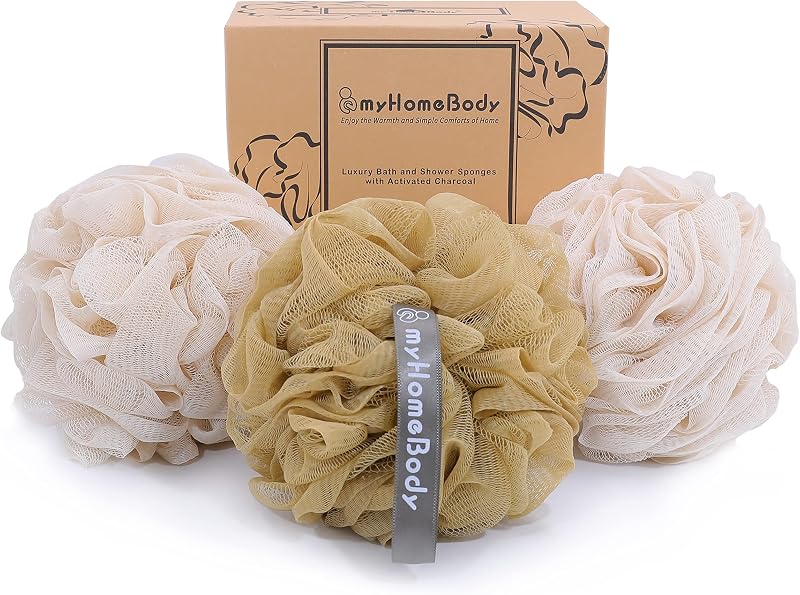 myHomeBody Bucha de Banho em Malha 70 g, 2 Oat Milk + 1 Caramel, Pacote com 3