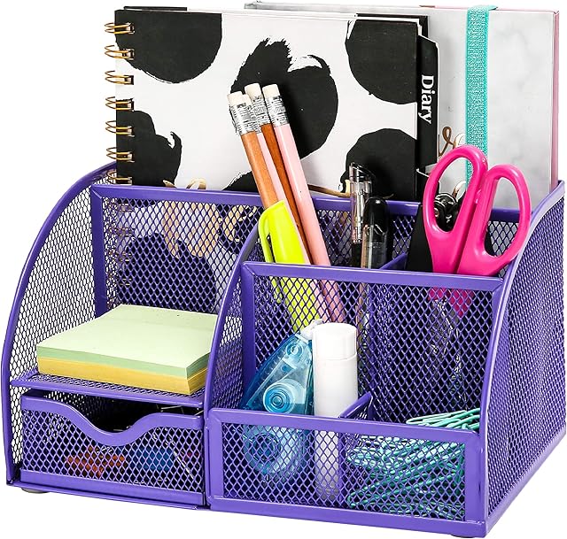 EXERZ Desk Organiser/Mesh Desk Tidy/Pen Holder/Multifunctional Organizer (EX348 Purple)