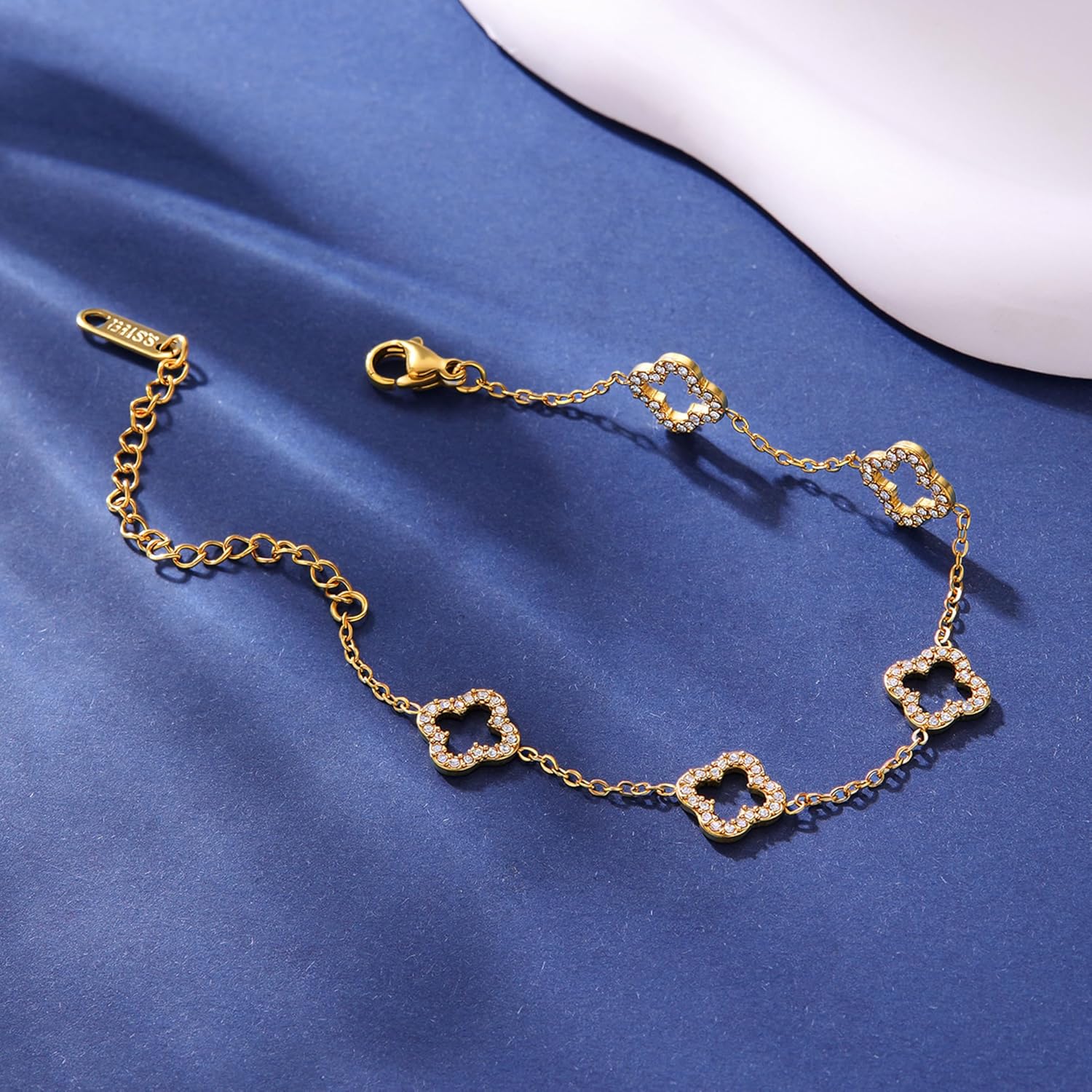 CLAIRETTE Premium PVD Gold-Plated Clover Lucky Bracelet for Women Flower Four Leaf Link Bracelets Trendy Jewelry Gifts for Women - Image 3