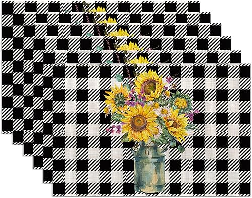 Miniatura 13 de Juego de 6 manteles individuales con diseño de gato negro, lavables, resistentes al calor, de 12 x 18 pulgadas, bonitos manteles individuales para