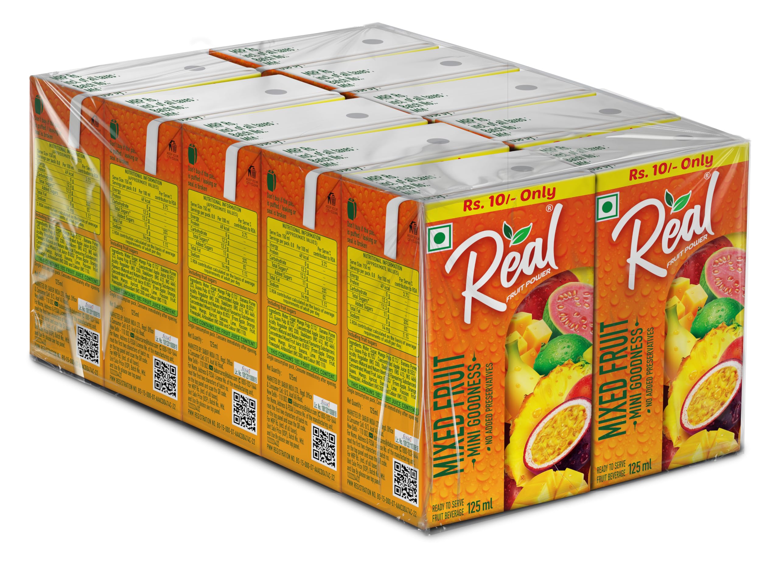 Real Mixed Fruit Juice- 125ml x 10 | Rich In Vitamin C | No Added Preservatives, Artificial Color & Flavour | Goodness of Best Fruit | Tasty, Refreshing & Energising Drink