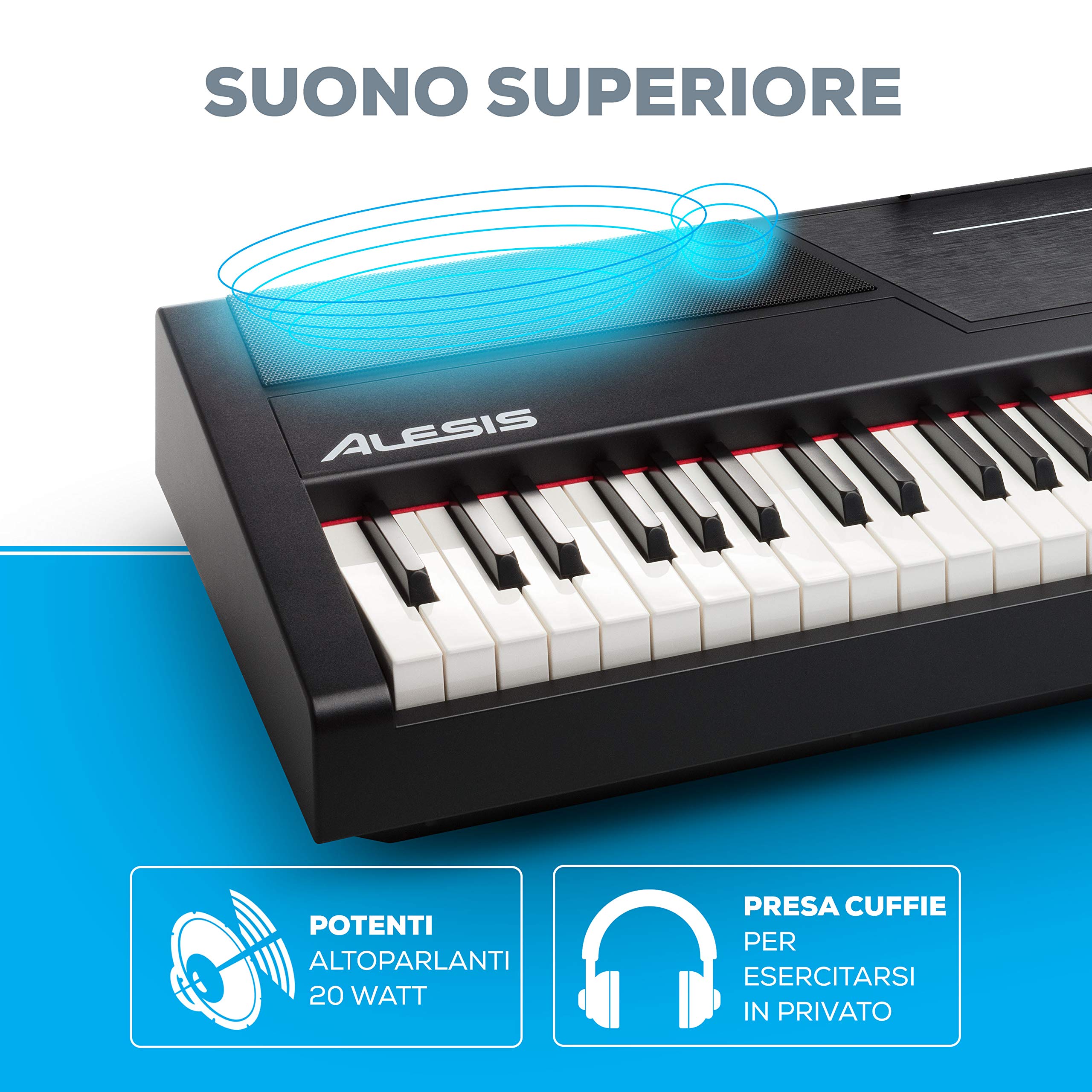Alesis Recital Pro + SRP100 - Pianoforte Digitale 88 Tasti Pesati, Pianola con Casse Integrate e Lezioni Online + Cuffie da Studio Monitor Professionali