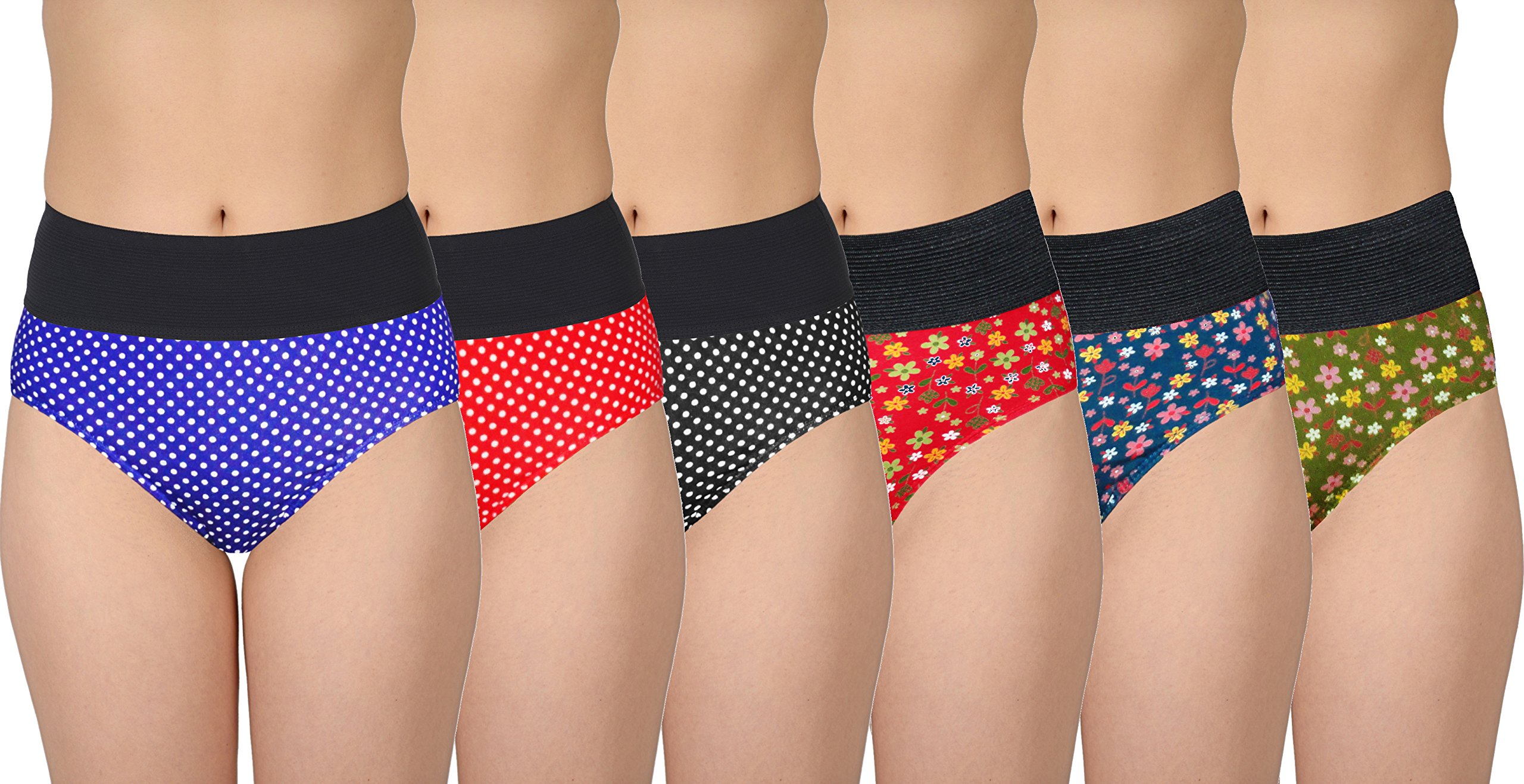 Womens 100% Pure Soft Cotton Sinker Tummy Control/Tummy Tucker Hipsters Panties with Soft High Waist Elastic Band -Pack of 6-image-21