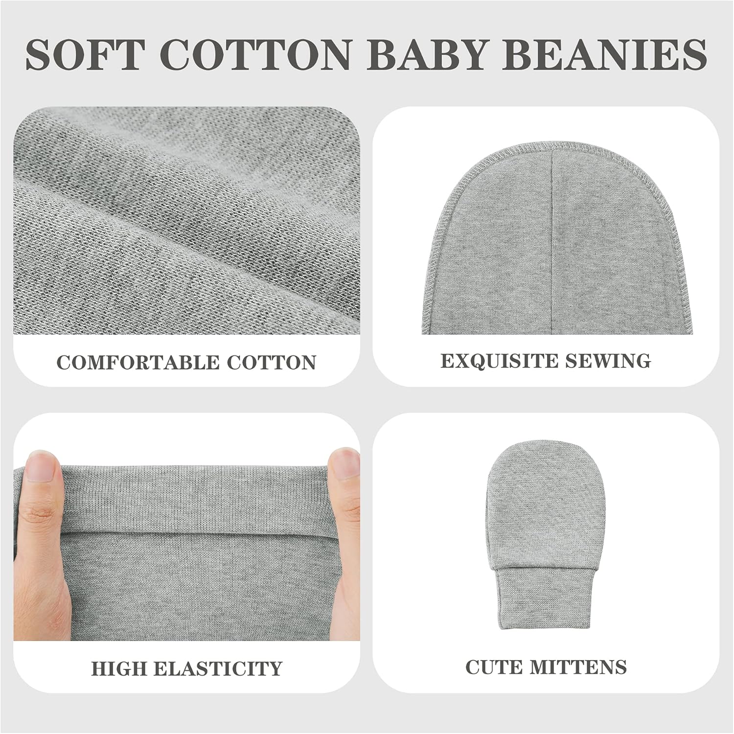 American Trends Baby Beanies for Boys Girls Newborn Infant Hat with Mittens Cute Cotton Hospital Hats for 0-6 Months 1 Pack White: Clothing, Shoes & Jewelry