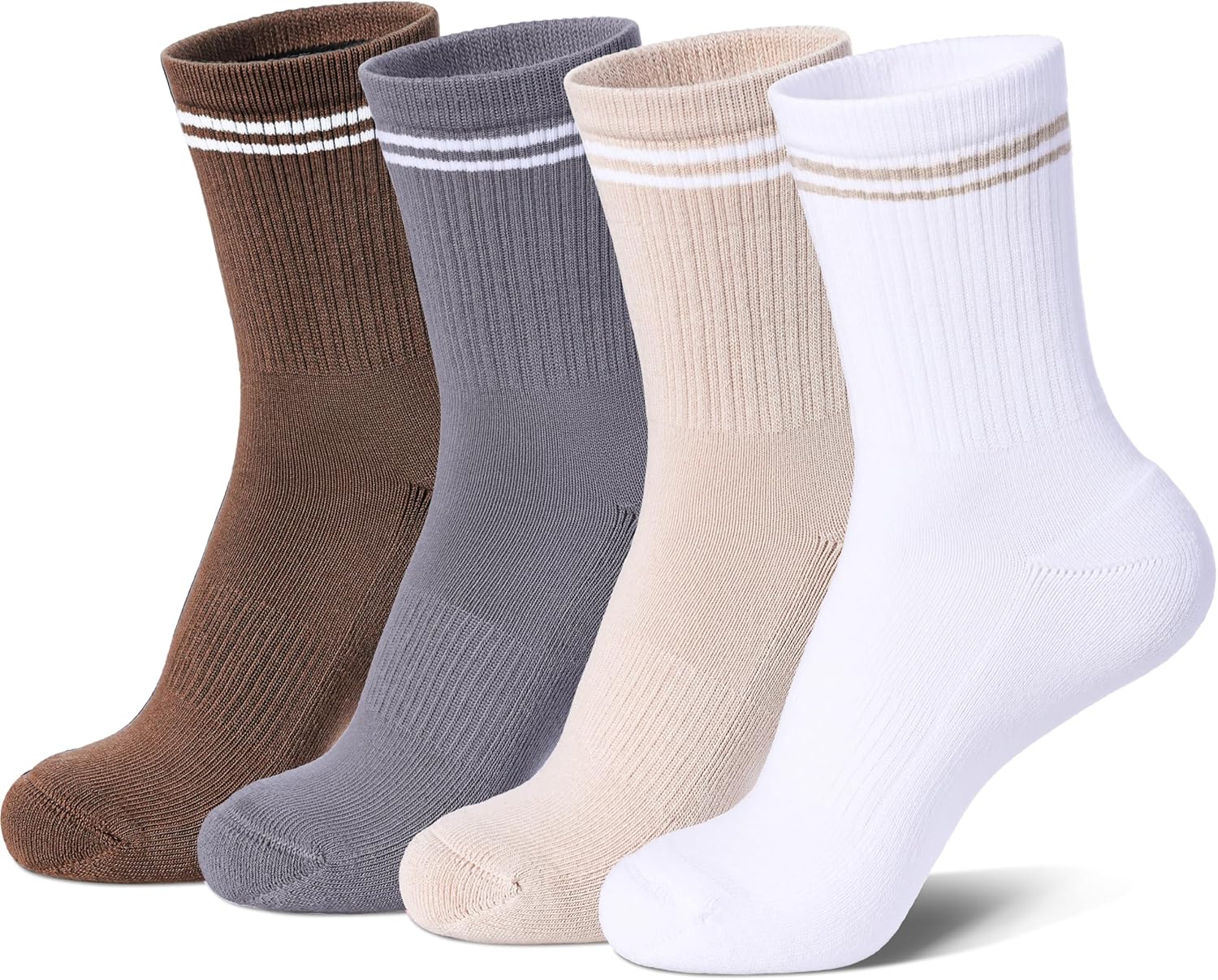 Striped Crew Socks for Women Cotton Casual Athletic Cushioned Running Ankle Socks 4 Pairs