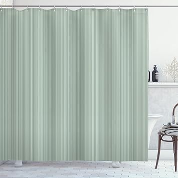 Ambesonne Abstract Shower Curtain, Vertical Stripes Lines Dress Patterns Contemporary Design Illustration, Cloth Fabric Bathroom Decor Set with Hooks, 69" W x 70" L, Pale Sage