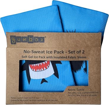 Yumbox Sweatproof Lunch Ice Packs for Kids Monster Shark | Pack of 2 Gel Ice Packs, Lightweight, Easy to Clean, Durable, Long Lasting