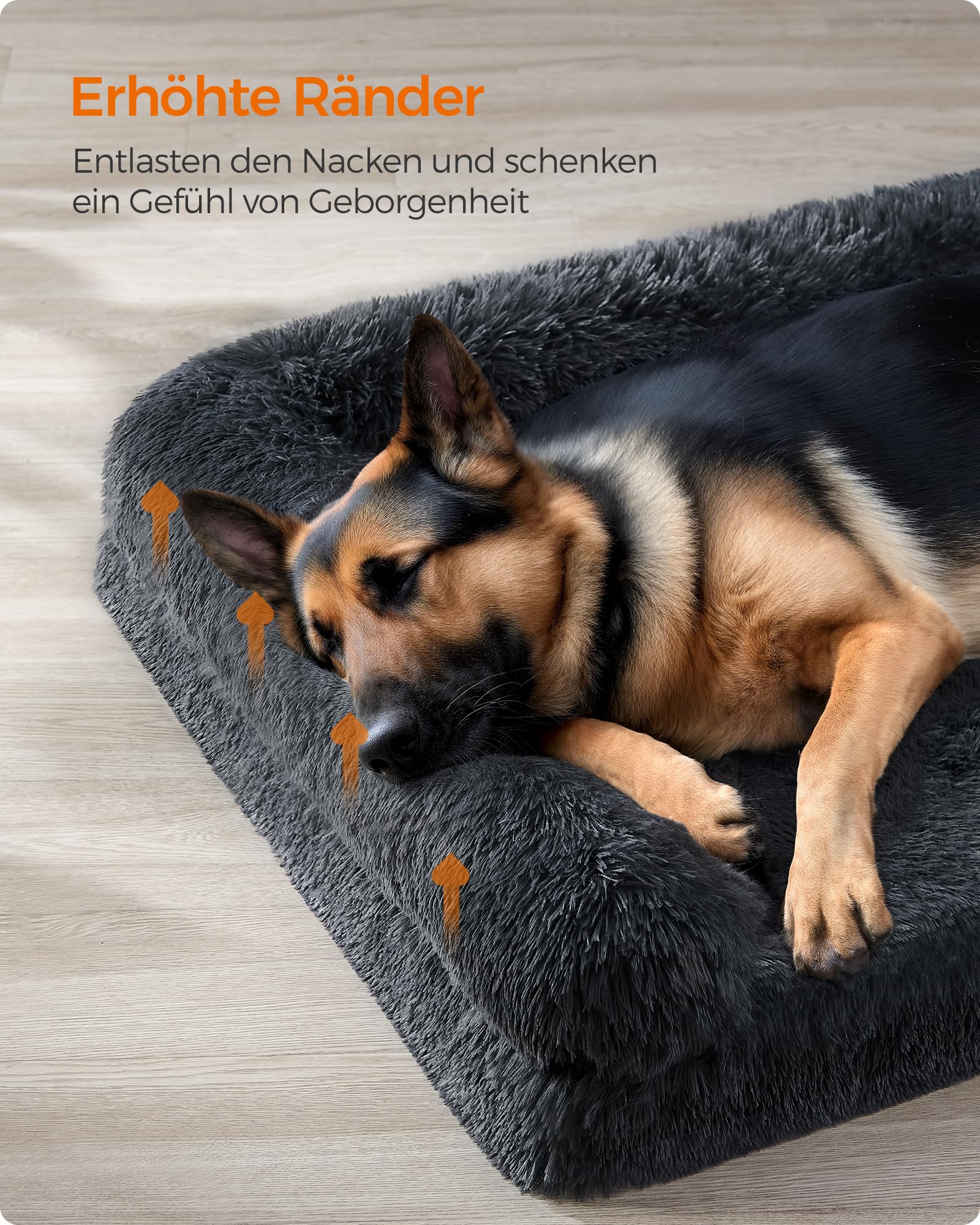 Feandrea FluffyHug Hundebett, Hundekissen Größe XXL, Hundematte für große Hunde, Hundesofa Noppenschaumstoff, Bezug abnehmbar und waschbar, 122 x 85 x 16 cm, dunkelgrau PGW234G02V1