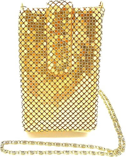 Miniatura 7 de Correa de hombro cruzada para teléfono celular pequeña de malla metálica para mujer Negro -,Dorado (Gold 1),https://www.amazon.com/dp/undefined