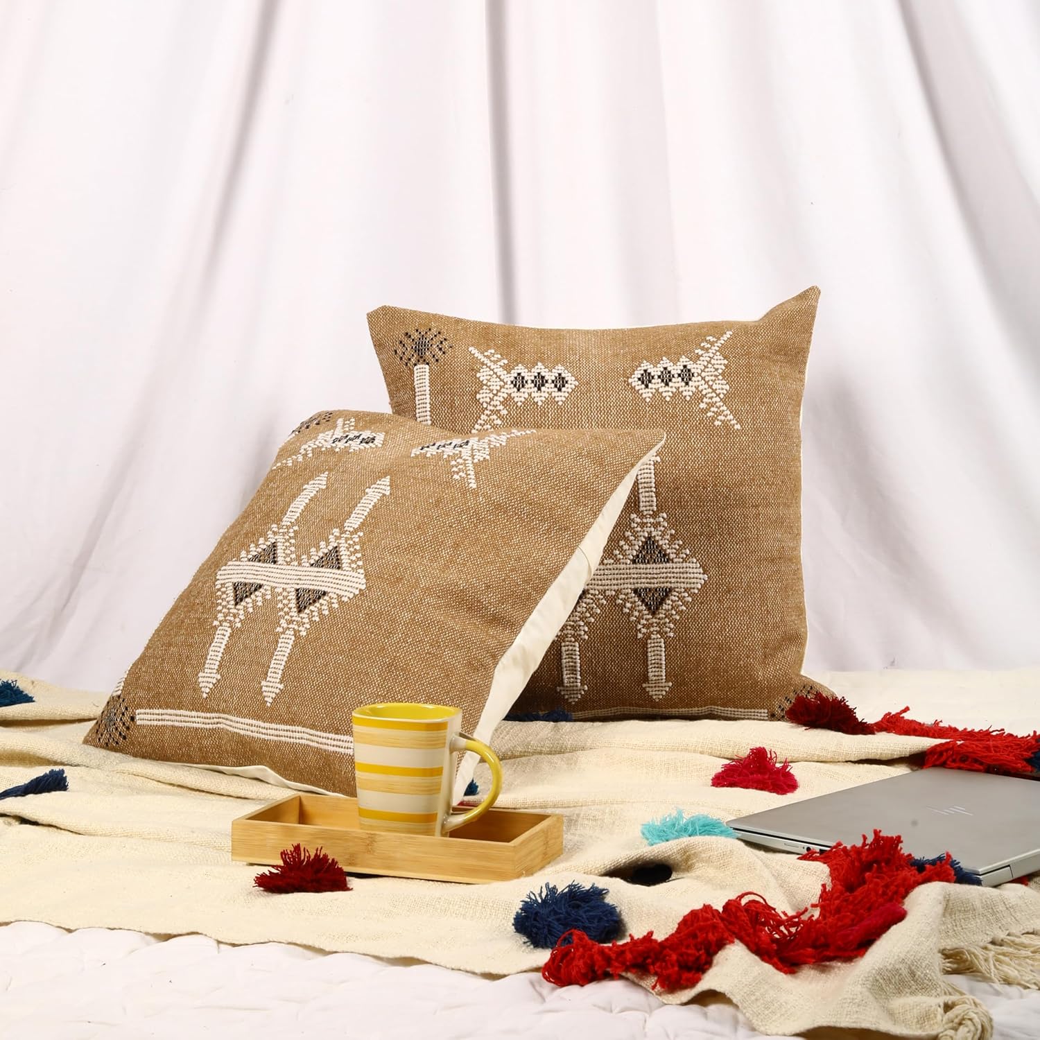 Trade Star 100% Cotton Sabra Throw Pillow Cover Set of 2 Cotton Cushion Cover Handloomed Decorative Cushion case Handwoven Pillowcase 18x18 Inches Designer Pillow Shams