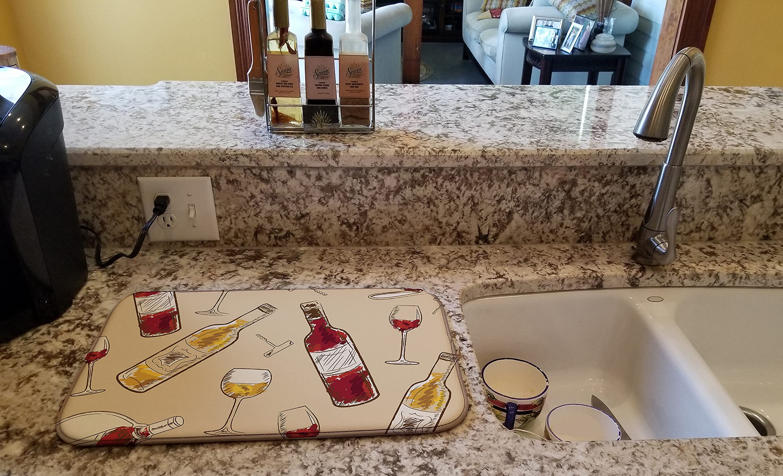 Caroline's Treasures BB5196DDM Red and White Wine Dish Drying Mat Absorbent Dish Drying Mat Pad for Kitchen Counter Dish Drainer Mat for Countertop, 14 x 21