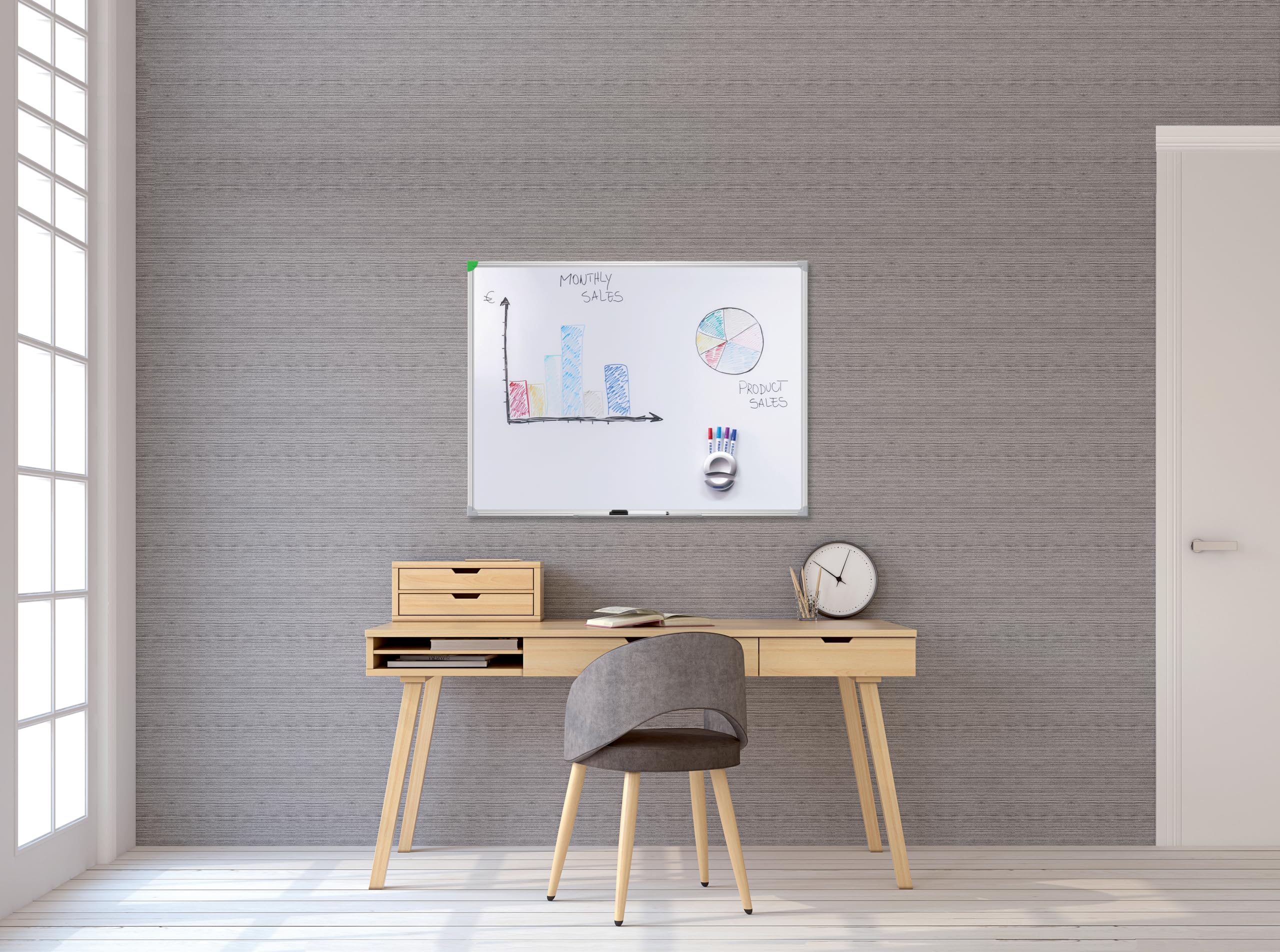 FRANKEN Whiteboard, Schreibtafel U-Act!Line®, lackiert, magnetisch, beschreibbar, trocken abwischbar, mit Aluminiumrahmen, Magnettafel zur Wandbefestigung, Weiß, 80 x 60 cm, SC916080