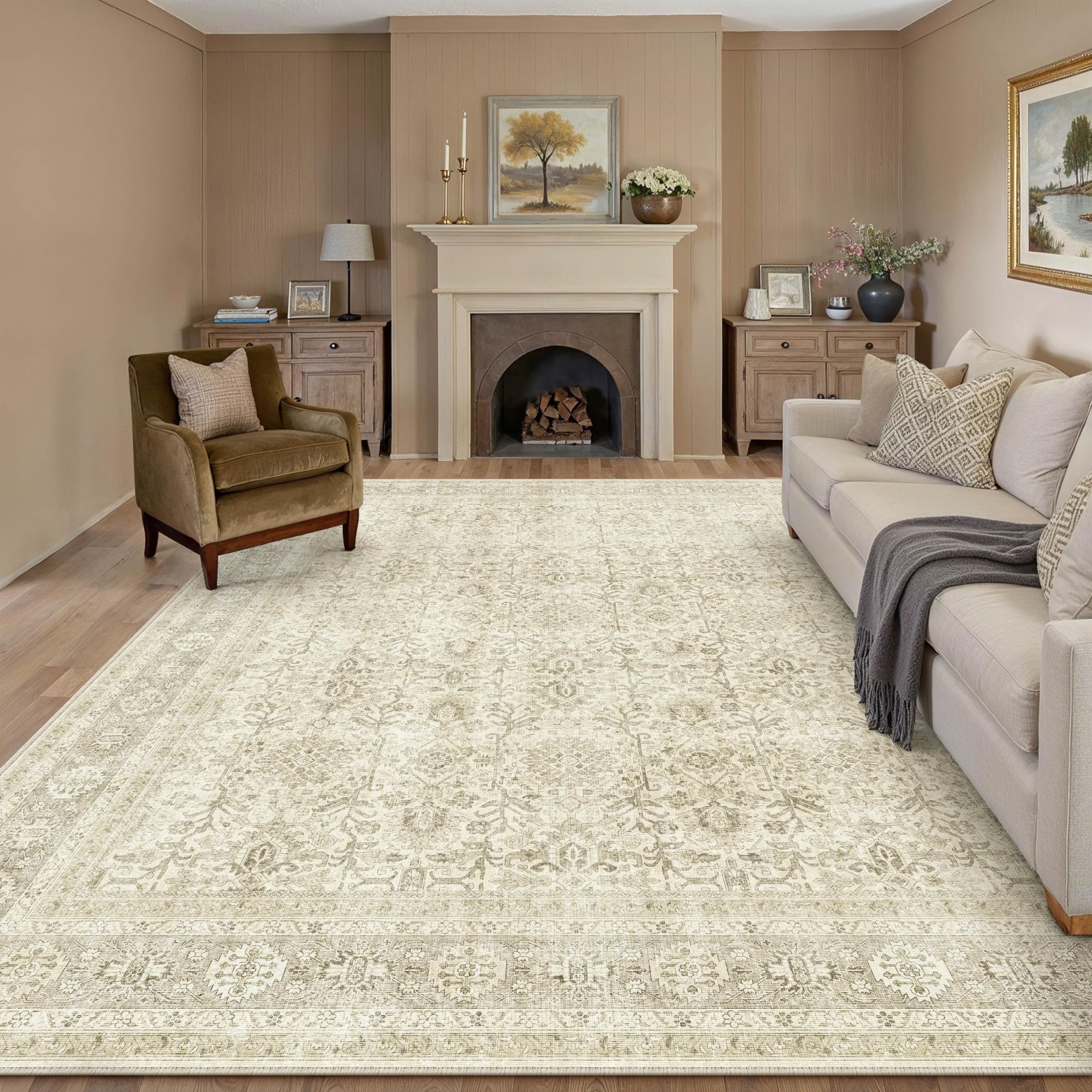 Amazon.com: PureCozy Vintage Area Rug 6x9 Beige Washable Living