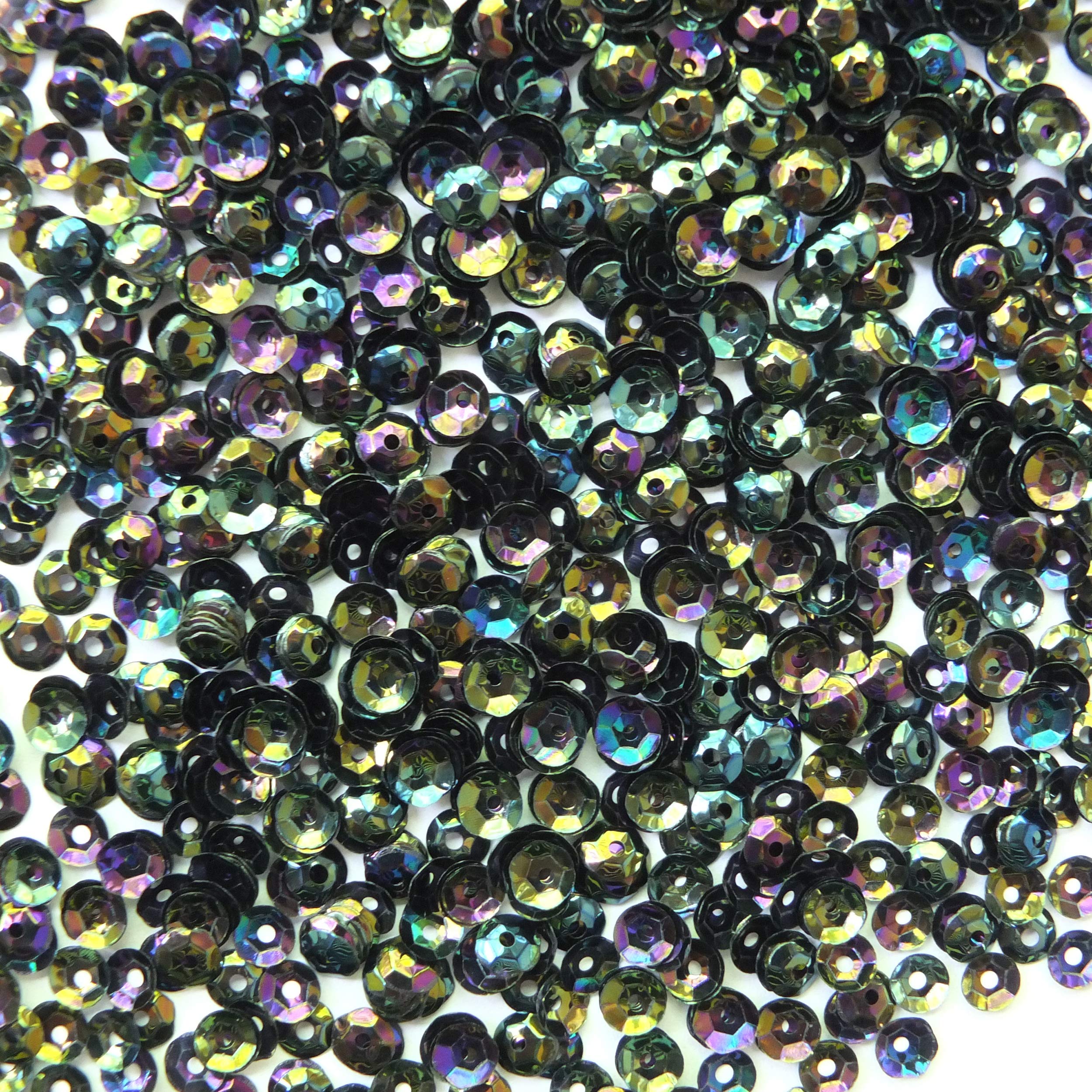 5mm Cup Sequins Black Metallic Iris Rainbow Shiny Medium Hole Made in USA