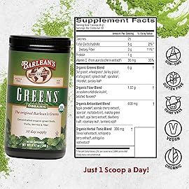Barlean\'s Organic Greens Powder, Daily Fruit and Vegetable Superfood Supplement with Green Food Protein, Probiotic Blend and Fiber Drink Mix, 8.47 oz