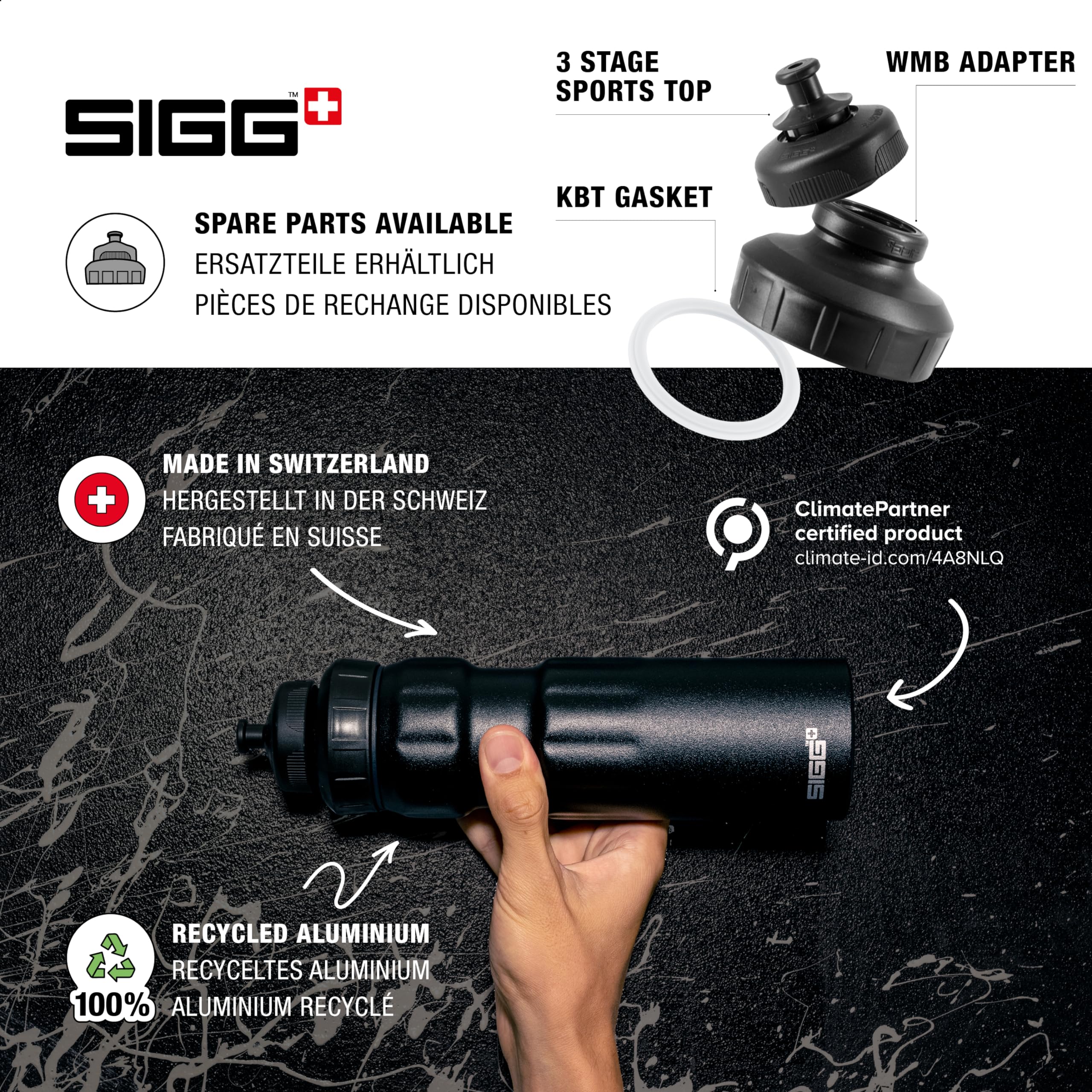 SIGG - Alu Fahrrad Trinkflasche - WMB Sports - Made in Switzerland - 3-Stufen-Sportverschluss - ClimatePartner Zertifiziert - Auslaufsicher - Federleicht - BPA-frei - Sport & Fahrrad Zubehör - 0,75L