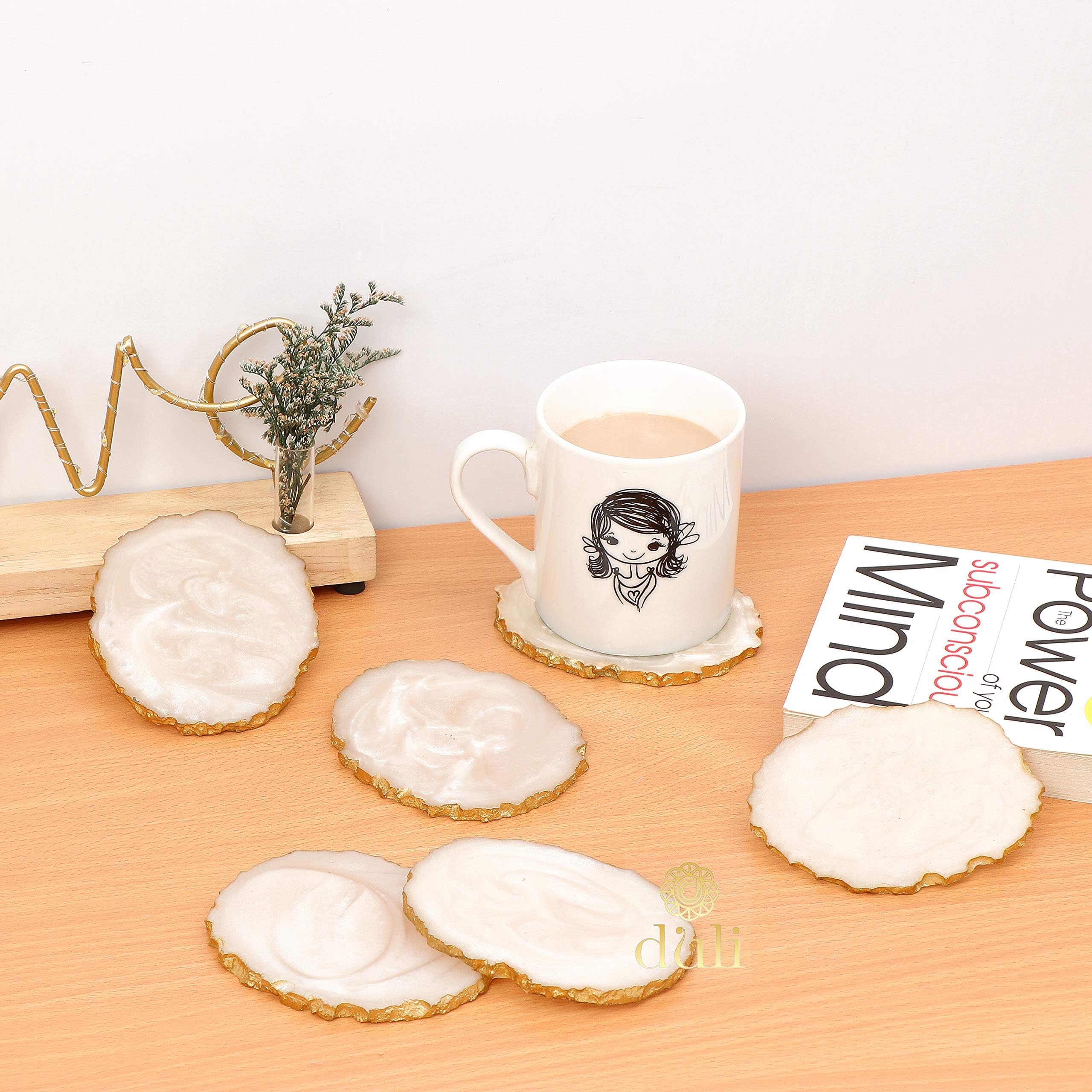 DULI Set of 6 Resin Coasters for Tea,Coffee (10 * 8 cm) (Cream)