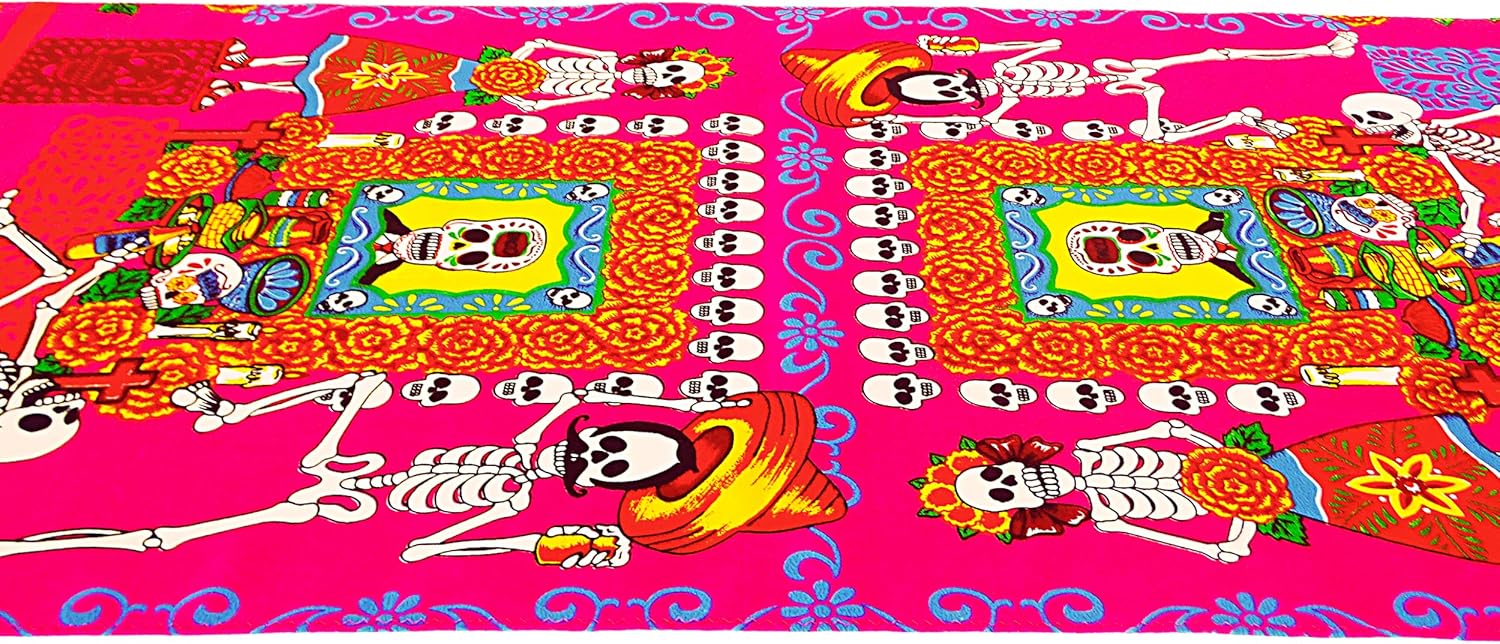 Mexican Table Runner, Dia de Muertos Table Runner, Day of The Dead Decor, Mexican Party Decorations, Dia de Los Muertos Ofrenda Altar (Ofrenda in Pink)