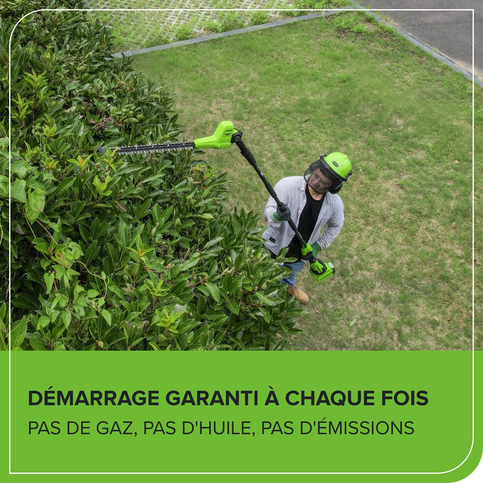 Greenworks 40V Taille-Haie sur Perche, Lames Double Action 51 cm, Coupe jusqu'à 28 mm Épaisseur Branche, Tête Pivotante 112.5°, 3200 TR/Min sans Batterie ni Chargeur, Garantie de 3 Ans PH40B01-01