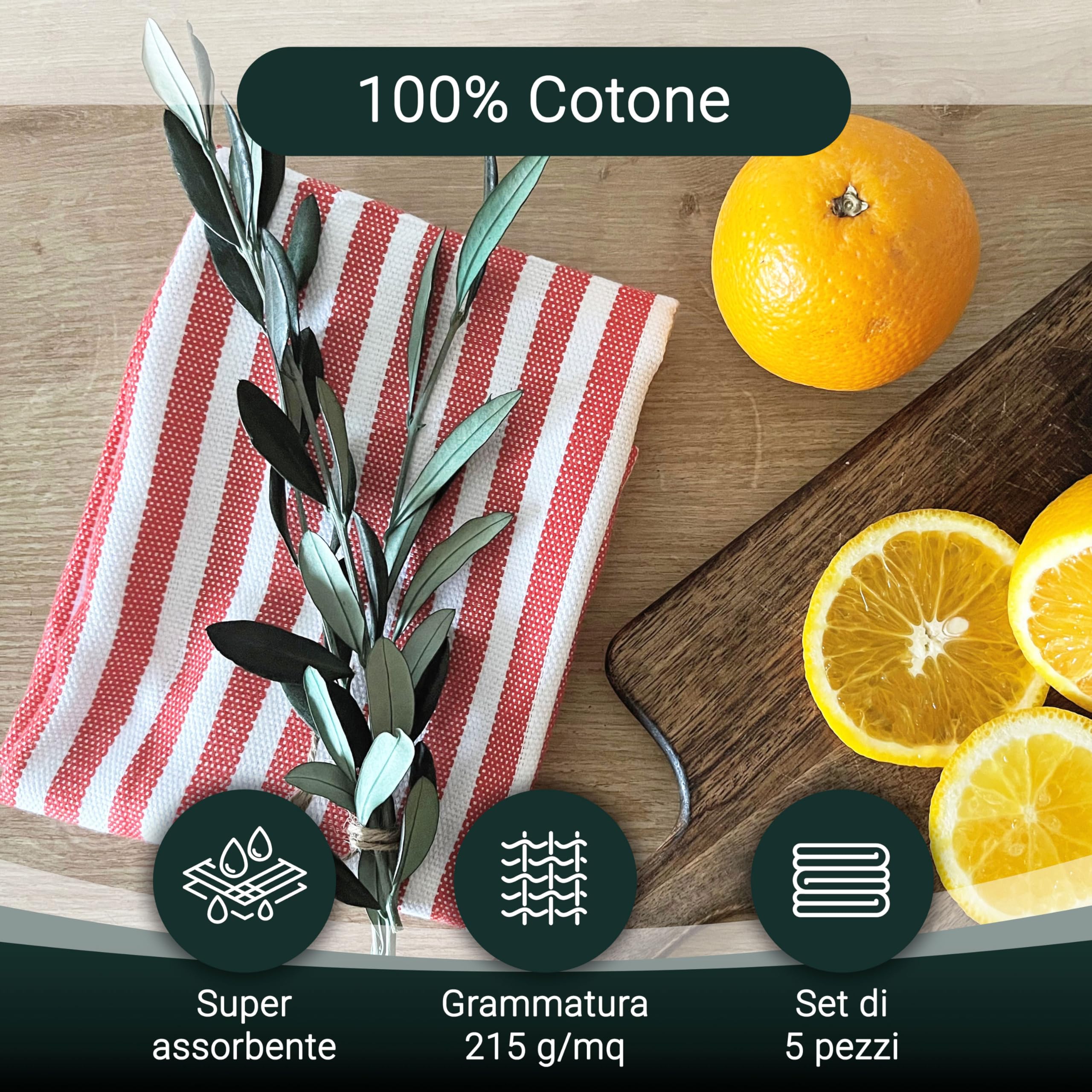 Strofinacci In Cotone ZOLLNER - 5 Pezzi 50x70 Cm, Righe Grigie E Bianche - Lavabili A 60°C, OEKO-TEX - Foto 7