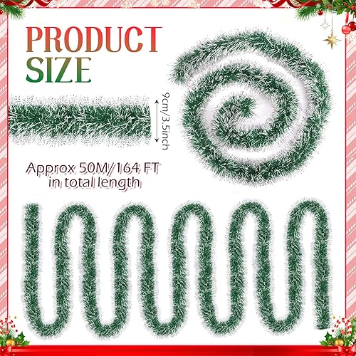 Miniatura 2 de Hotop Guirnalda de oropel con punta de escarcha de Navidad de 164 pies, con borde plateado, serpentinas metálicas para colgar en el árbol de