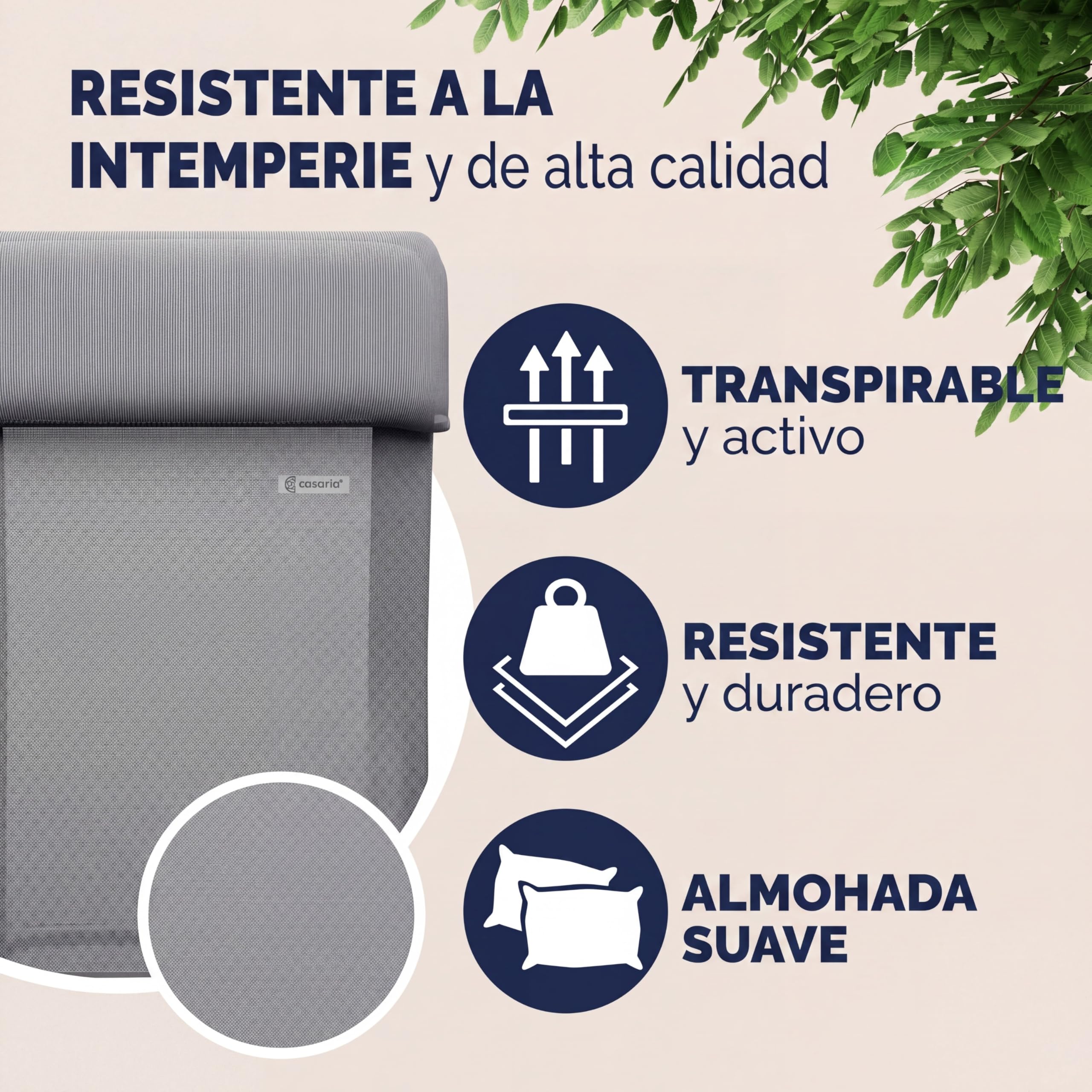 CASARIA® Sillas de Jardín Plegables Set de 2 Respaldo Alto Ajustable en 6 Posiciones Reclinable Marco Aluminio Estables Ligeras Exterior Terraza Balcón Camping