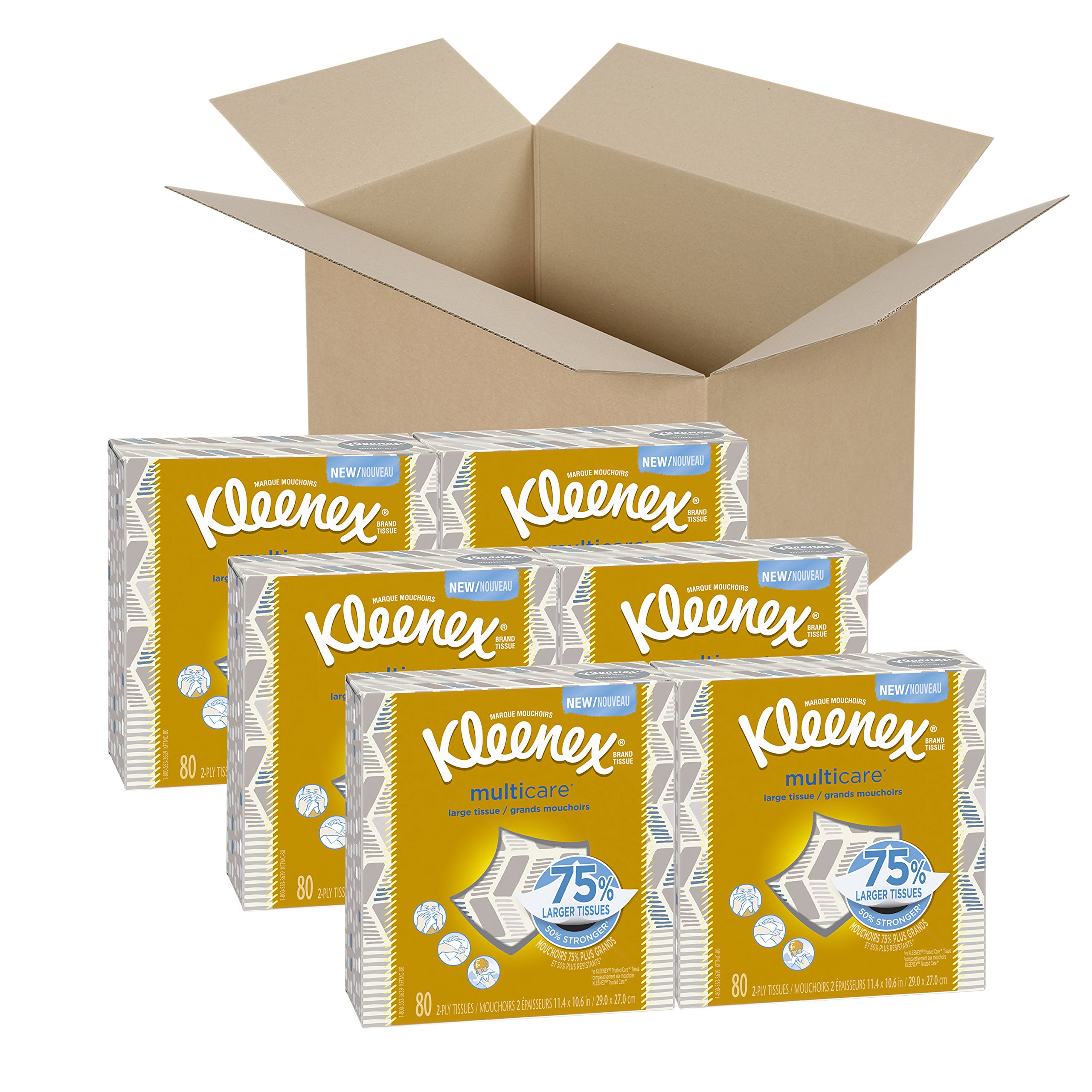 Kleenex Multicare Facial Tissues, 80 Count (Pack of 6)