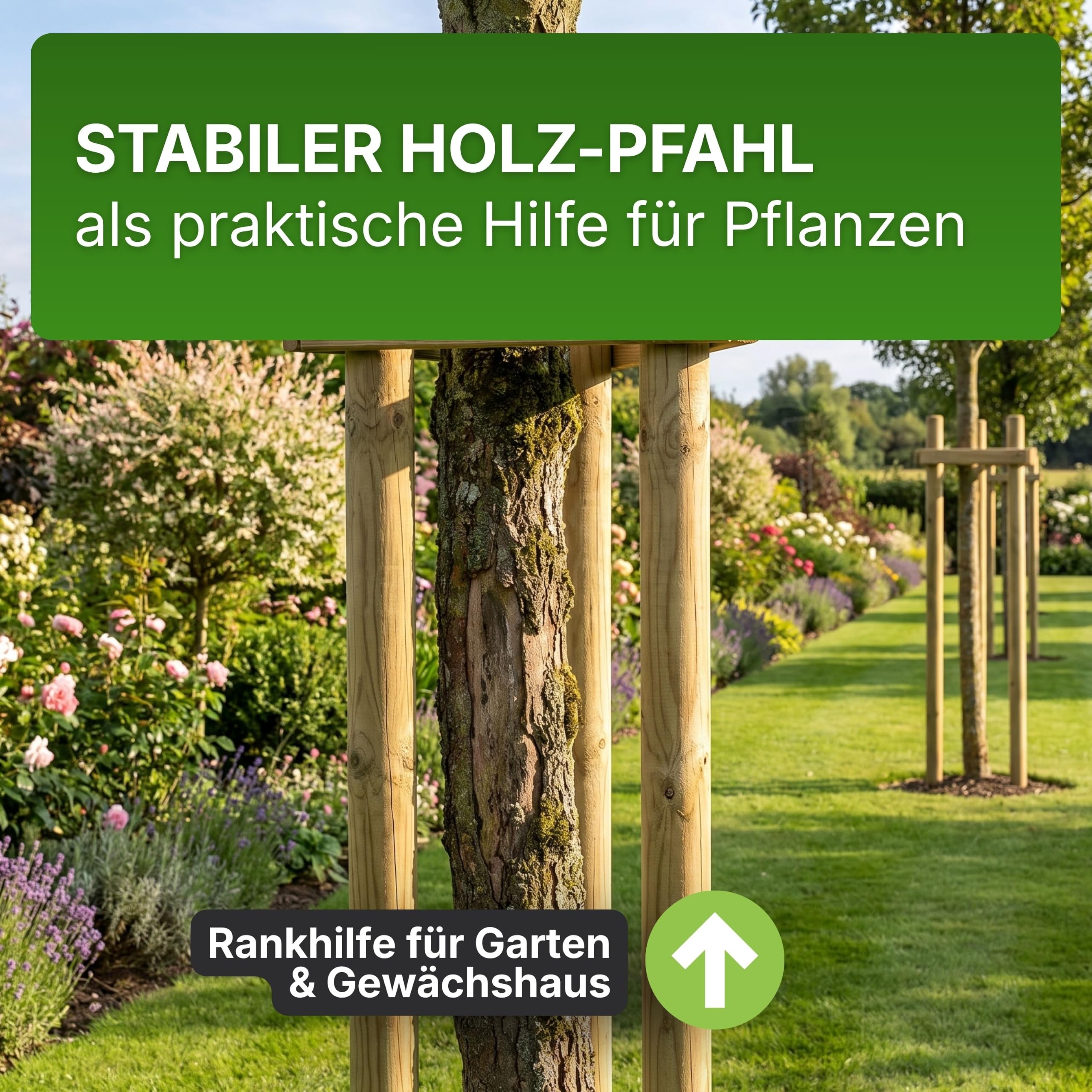 Gartenwelt Riegelsberger Holzpfahl Kiefer KDI Ø 6 x 175 cm 10 Stück | Imprägniert, gefräst & gespitzt | Pflanzpfahl, Rankstab & Rankhilfe für Tomaten, Gurken und Kletterpflanzen