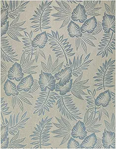 Gertmenian Indoor/Outdoor Kona Coast by Reyn Spooner Rug - 8x10 Large, Stain & UV Resistant, Ideal for Deck, Patio, Poolside Rooms - Palm Leaves, Teal Green Tan, 46675