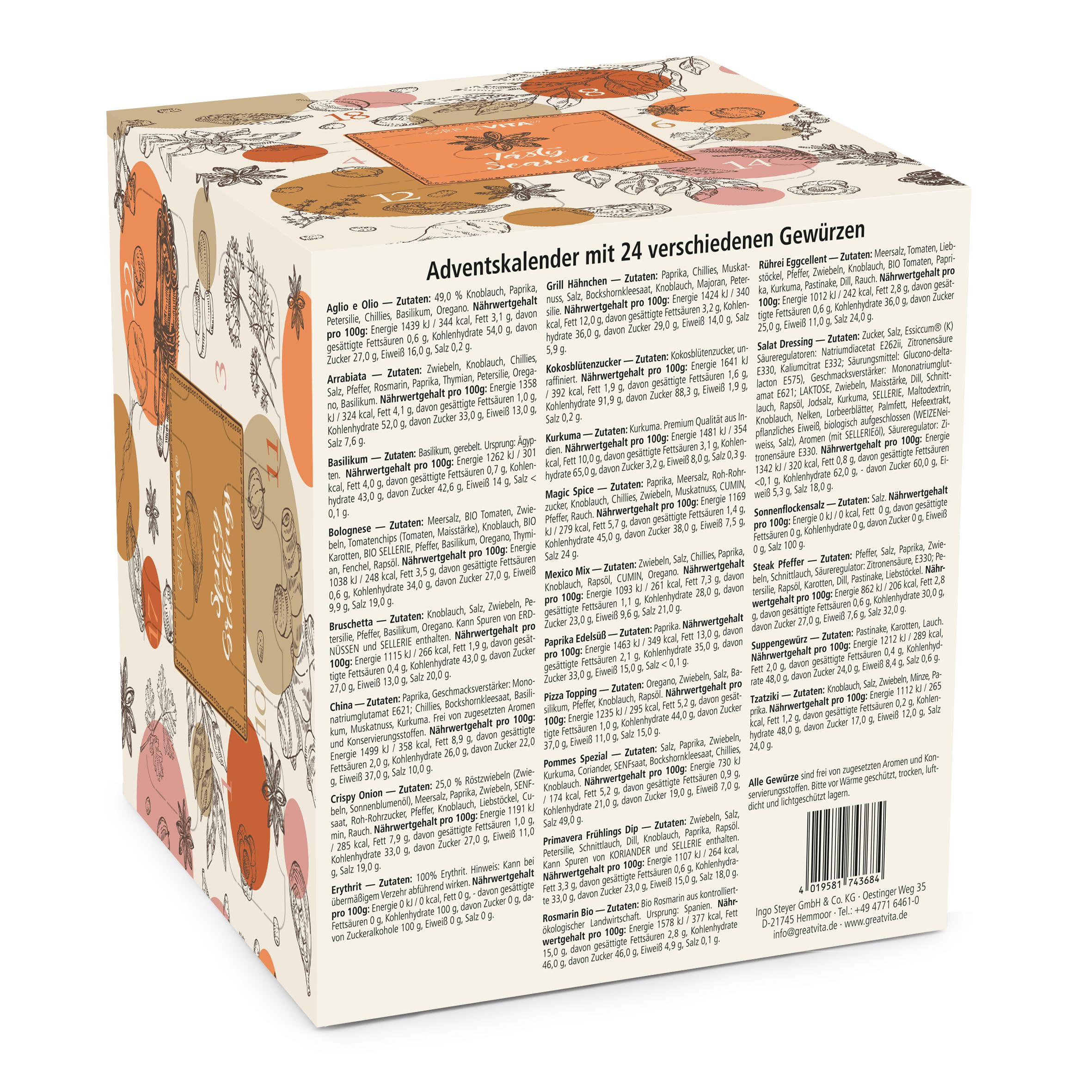 GreatVita Gewürz Adventskalender 2025 mit 24 hochwertigen Gewürzmischungen im Glas & Beileger | Weihnachtskalender für Genießer & Hobbyköche - Geschenkidee zur Adventszeit