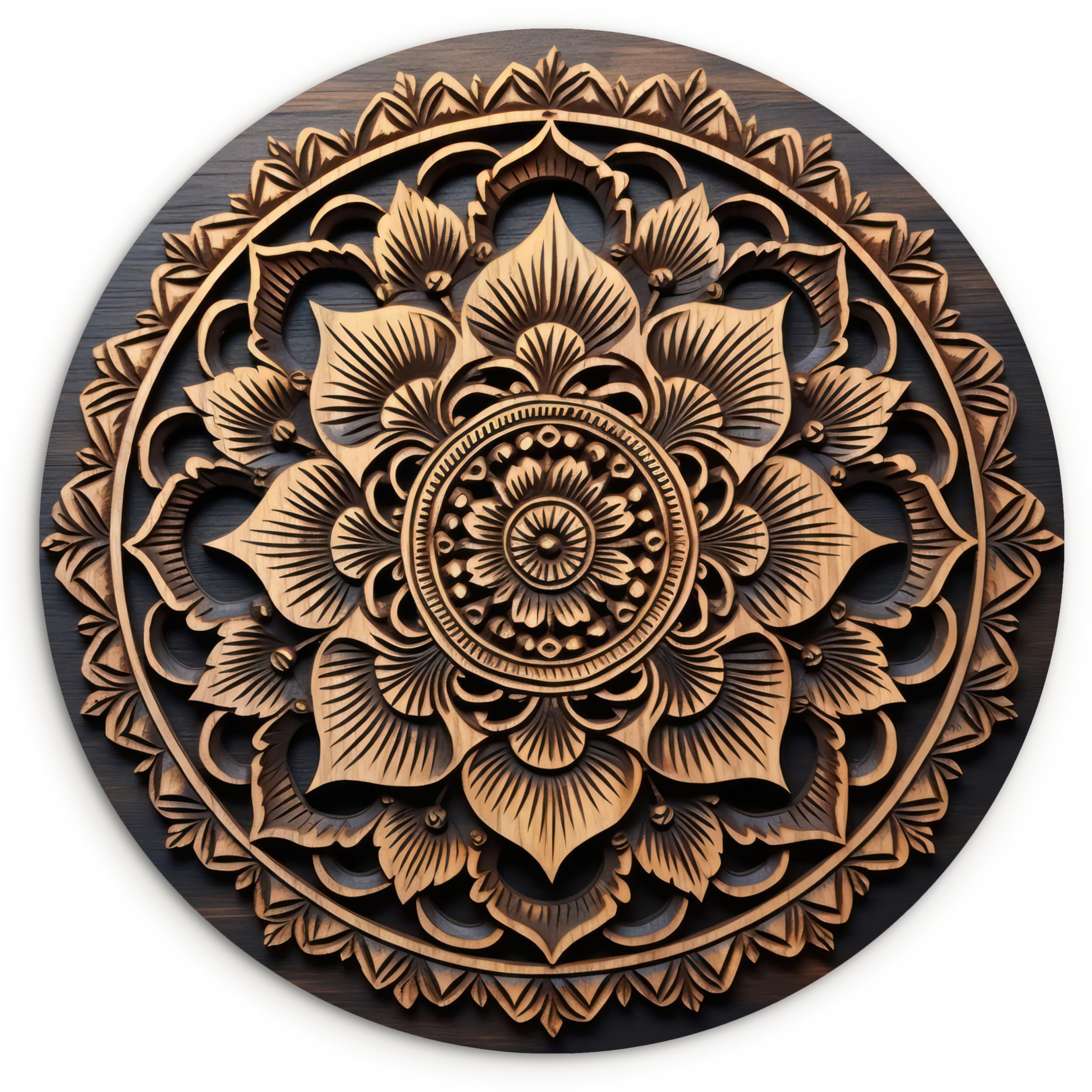 MuchoWow© Quadro Rotondo Ø90 cm Salotto Ufficio Cuadro Moderne Finestre Design Murale Bedroom Stanza Fiori Natura Soggiorni Grande Pareti Mandala - Legno - Marrone