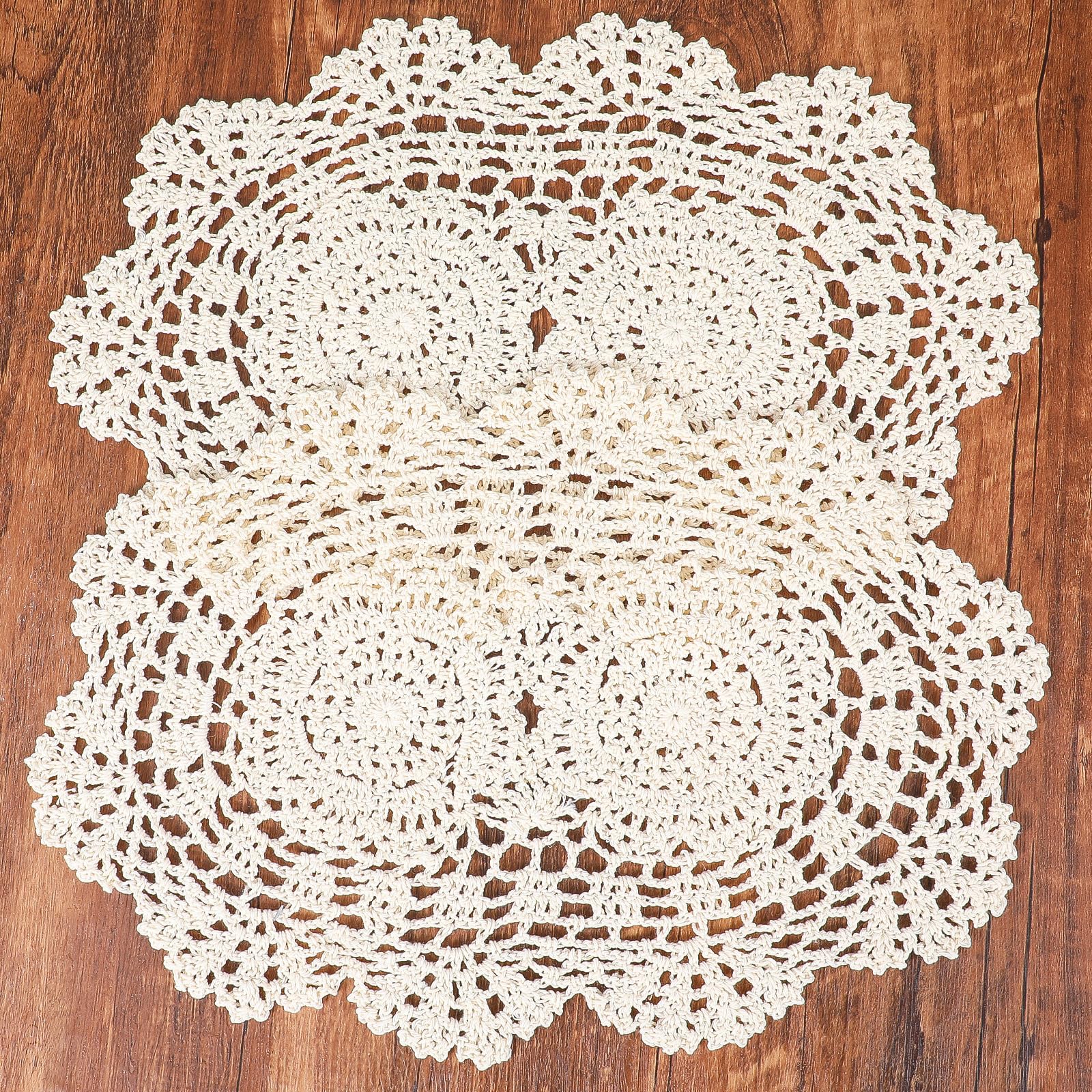 Shimmeroo 2Pcs Lace Crochet Doilies,Oval Lace Doilies for Tables Vintage Handmade Laces Placemats Boho Doilie for Bedrooms,Kitchen,Dining Room