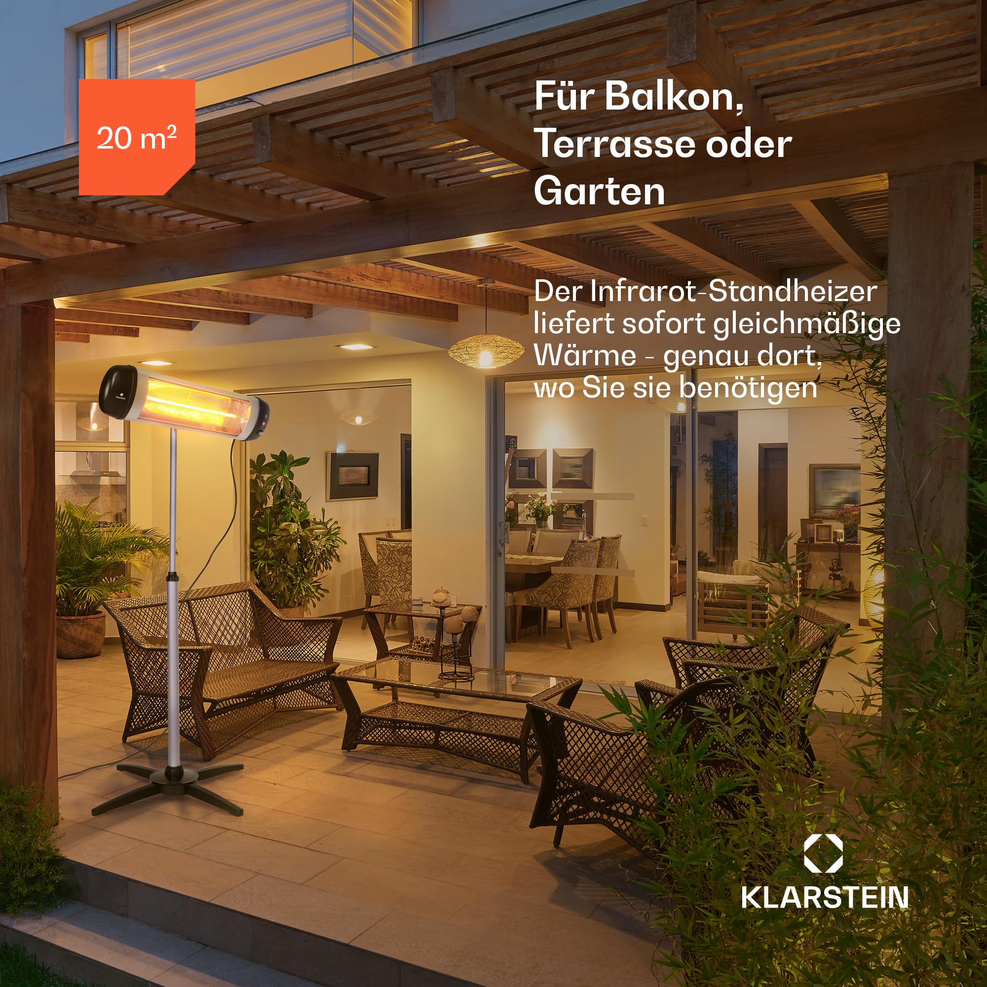 Blumfeldt Heizstrahler, Mobiler Infrarot-Heizstrahler Standgerät, für die Terrasse und Wintergarten, CO2-Freier Wärmestrahler Elektrisch, IP34 Infrarotstrahler, 2500 Watt