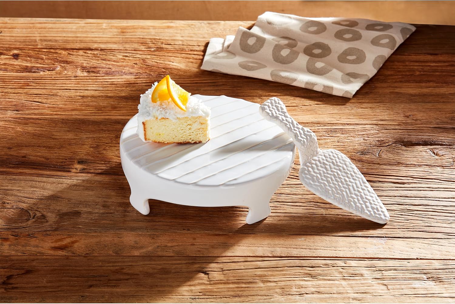 Mud Pie Textured Pedestal Server Set; pedestal 3" x 8 1/2" dia | server 8"