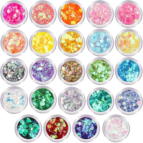 LEOBRO Chunky Glitter, 24 Colors Iridescent Glitter for Crafts, Resin,