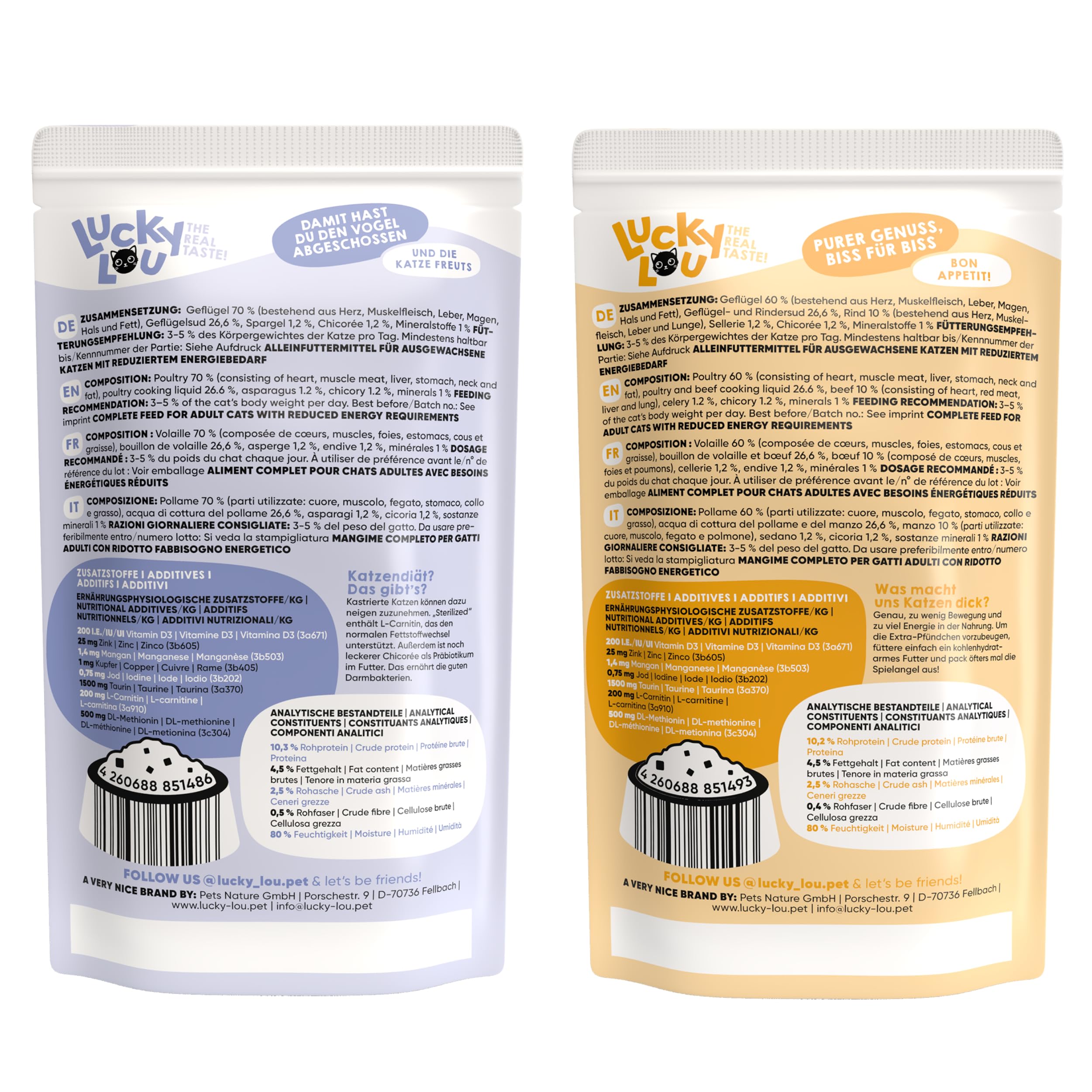 Lucky Lou Lifestage Sterilized Geflügel & Rind Mix-Paket Katzenfutter nass - für sterilisierte Katzen mit viel Protein - Nassfutter getreidefrei & ohne Zucker, 125g (32er Pack)