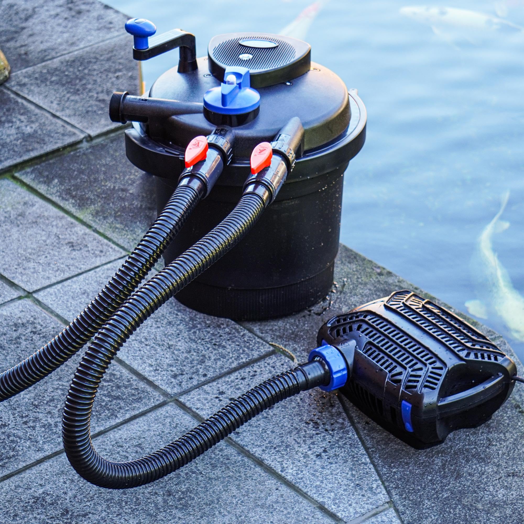 BluFlow 16.000 - Teichpumpe - 16.000 L/h - 140 Watt - Energiesparende Filterpumpe Teich Aussen - Gartenteichpumpen Wasserpumpe Fischteich Springbrunnen Bachlaufpumpe & Wasserfall Pumpe
