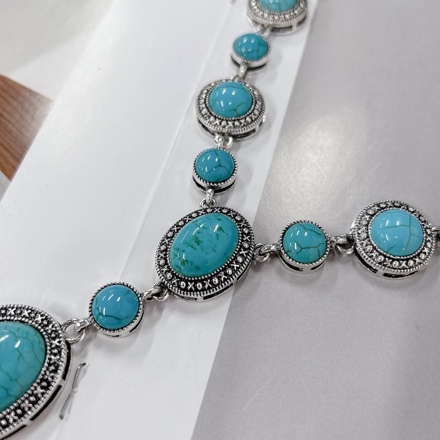 Vintage Oval Turquoise Y-Shaped Pendant Necklace for Women Long Western Bohemian Handmade Beaded Chain Necklaces Boho Trendy Cowgirl Retro Natural Green Gemstone Collar Bib Jewelry Gifts - Image 6