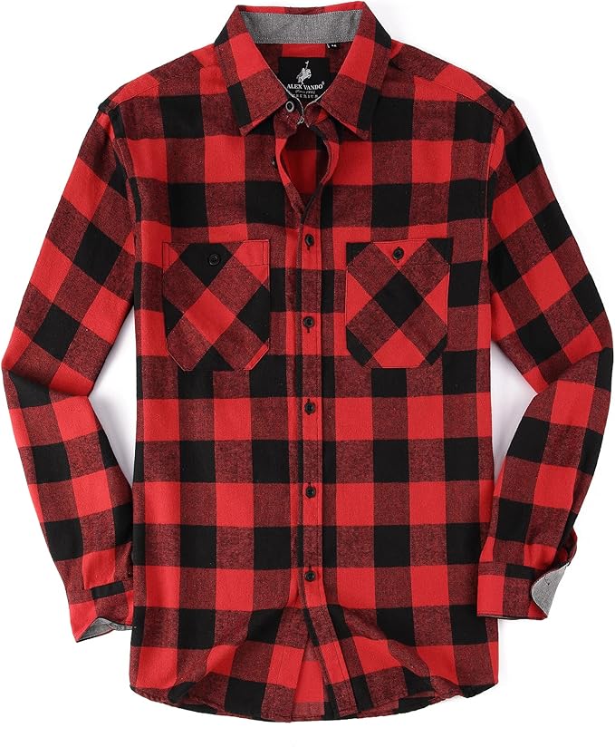 Alex Vando Mens Button Down Shirts Regular Fit Long Sleeve Casual Plaid Flannel Shirt