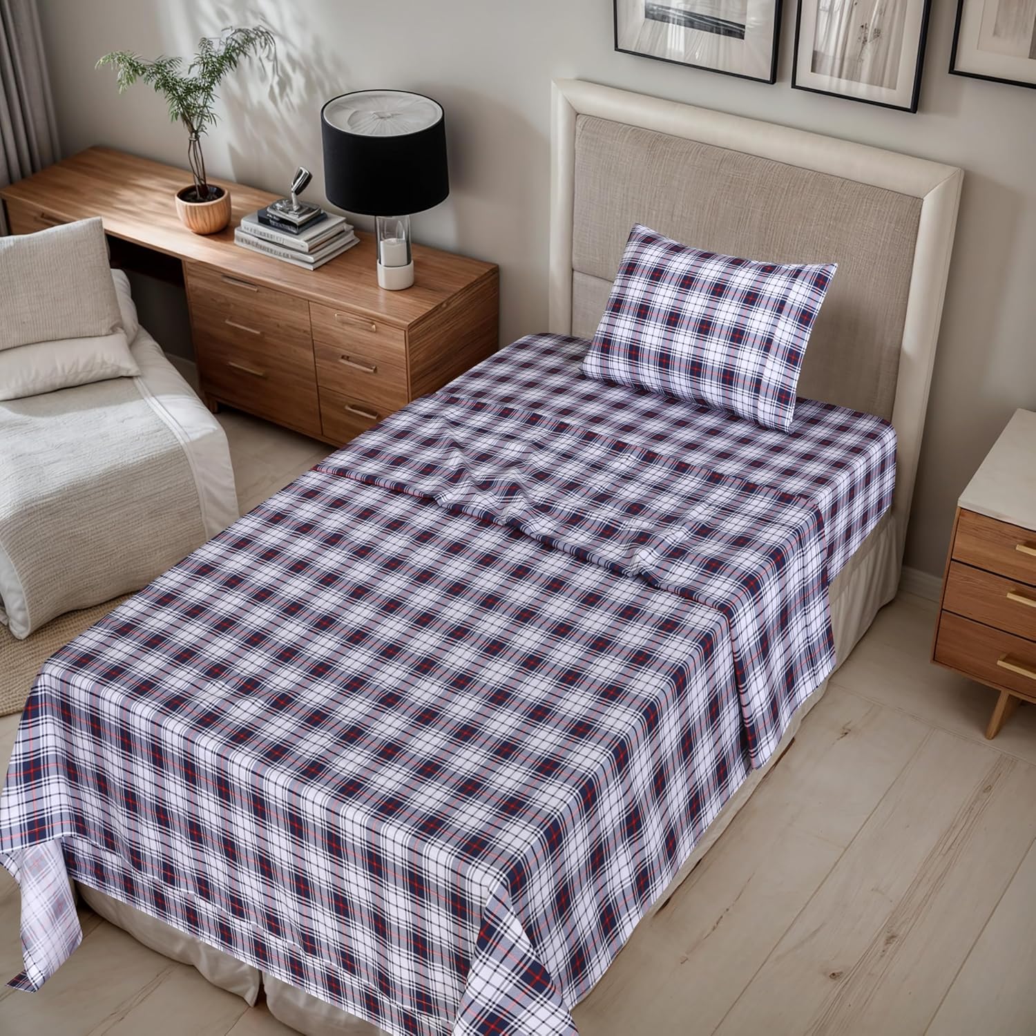 RUVANTI 100% Cotton Sheets – Split King Size Percale Bedding, Cooling & Breathable Floral Design, Durable with a Crisp, Soft & Comfortable Feel, 16" Deep Pocket, 5-Piece Set, Prussian - Image 8