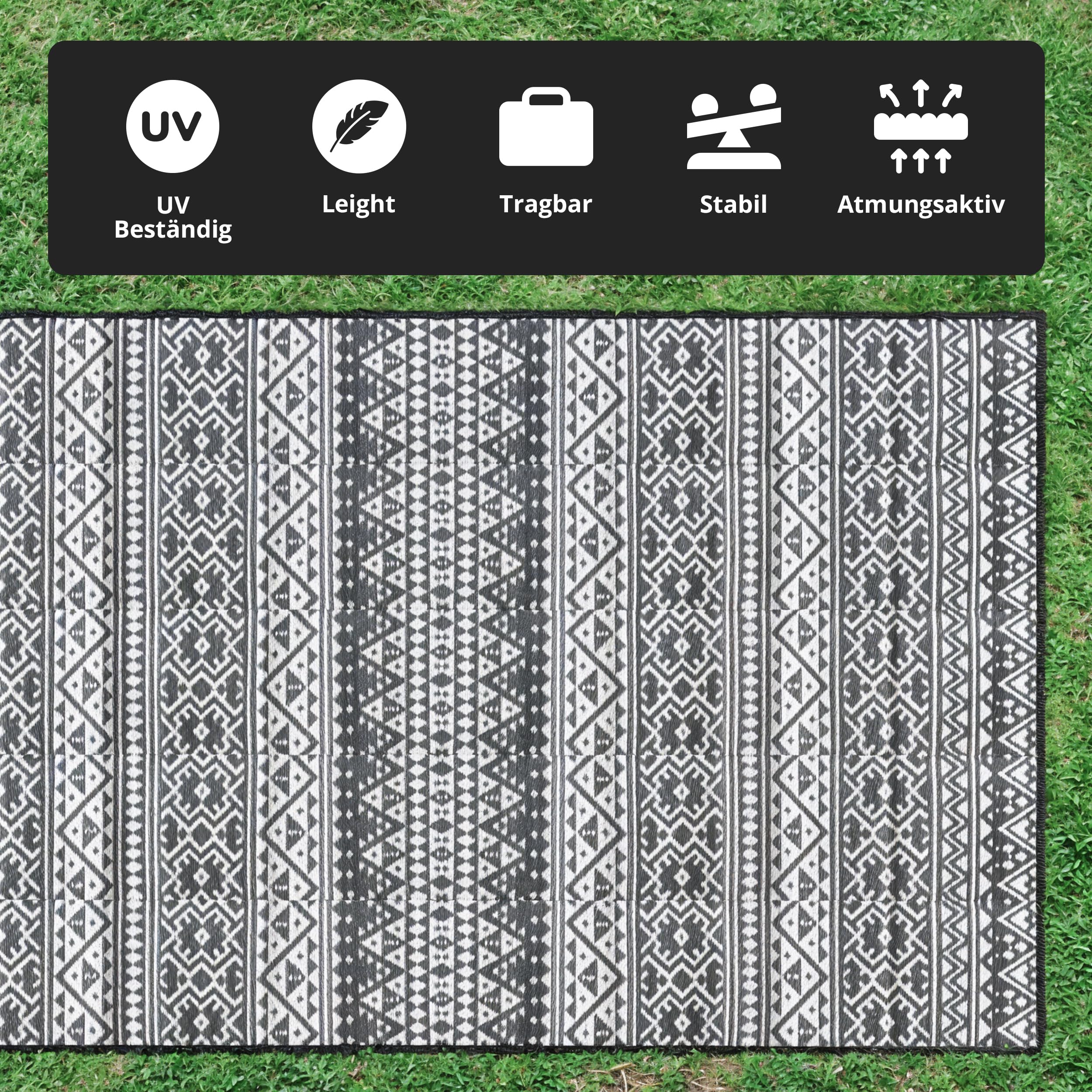 EVOCAMP Outdoor Teppich 250x400 cm, Kunststoffteppich, wetterfest und leicht - 3,6 kg, Picknickdecke für den Outdoor-Bereich, Vorzeltteppich aus Kunststoff-Fasern