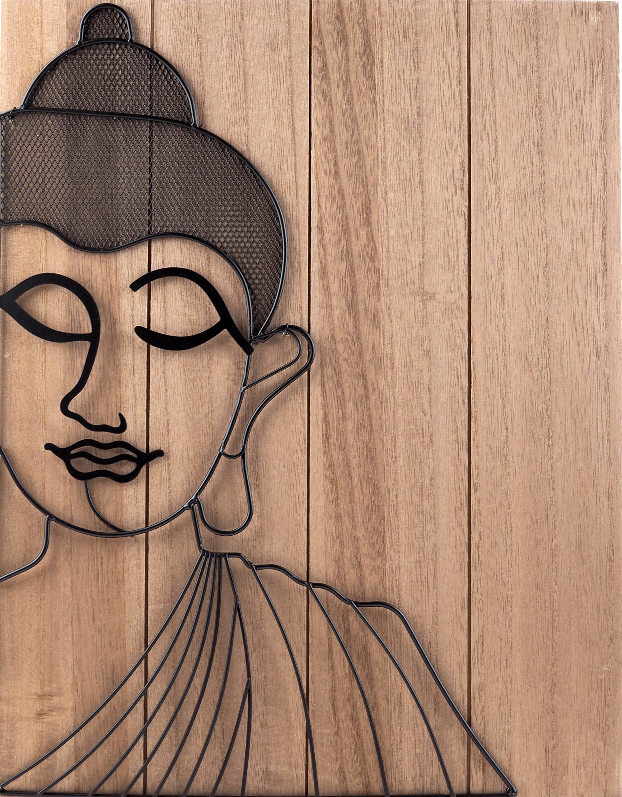 SiL Interiors Thai Buddha Wire Wall Art - 48 x 37cm Wooden Hanging Picture